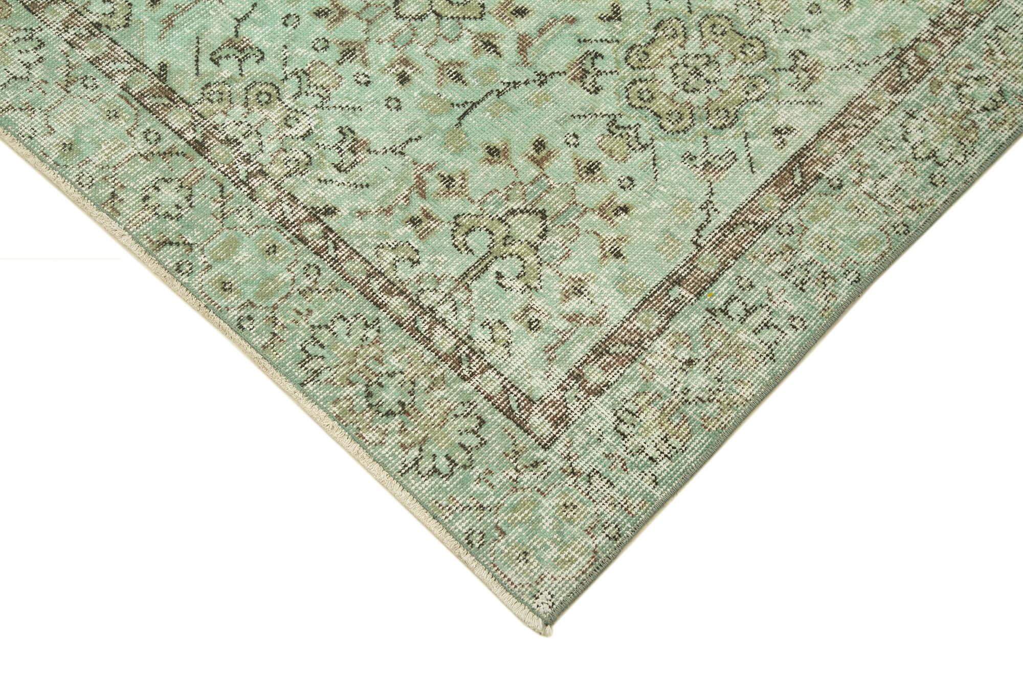Handmade Area Rug - Overdyed Vintage Cotton Wool Green Carpet 3'6''x6'6''