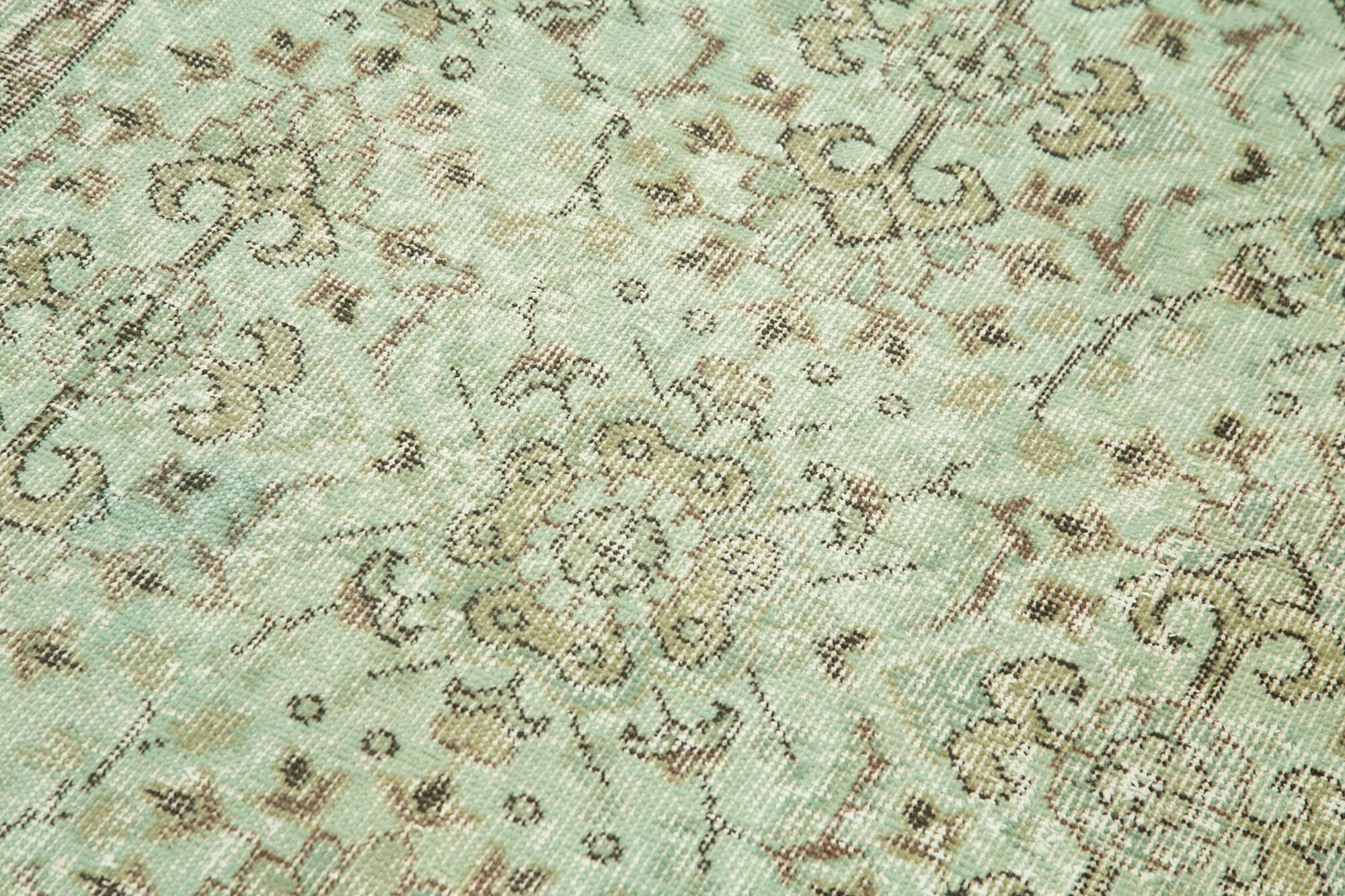Handmade Area Rug - Overdyed Vintage Cotton Wool Green Carpet 3'6''x6'6''