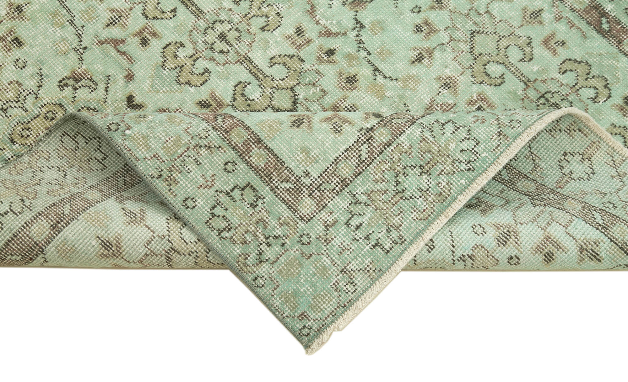 Handmade Area Rug - Overdyed Vintage Cotton Wool Green Carpet 3'6''x6'6''