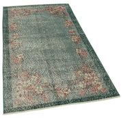Handmade Area Rug – Overdyed Green Vintage Wool Cotton Carpet 3'6''x6'4''