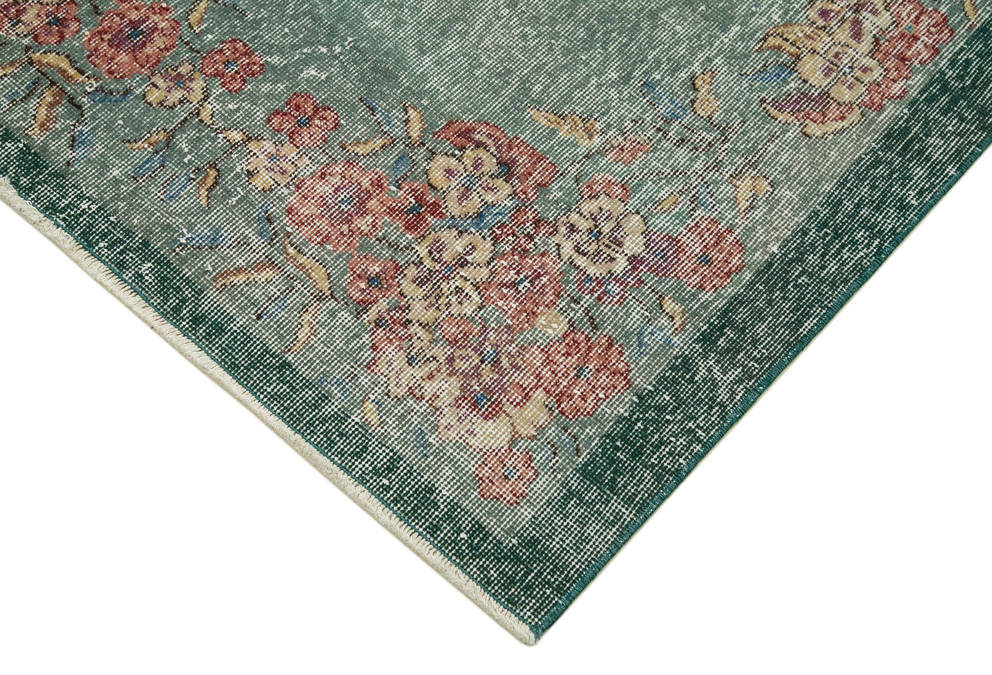 Handmade Area Rug – Overdyed Green Vintage Wool Cotton Carpet 3'6''x6'4''