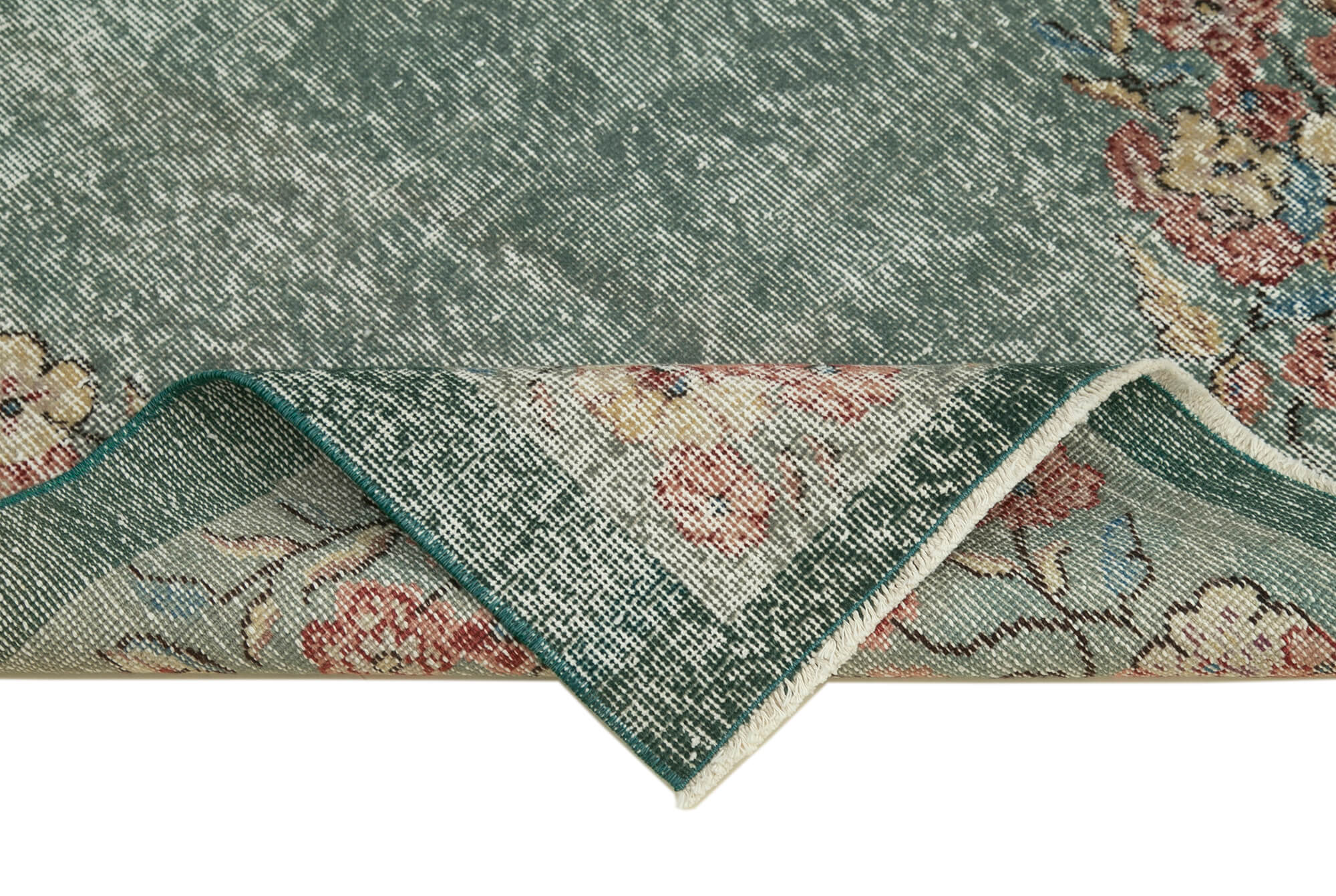 Handmade Area Rug – Overdyed Green Vintage Wool Cotton Carpet 3'6''x6'4''