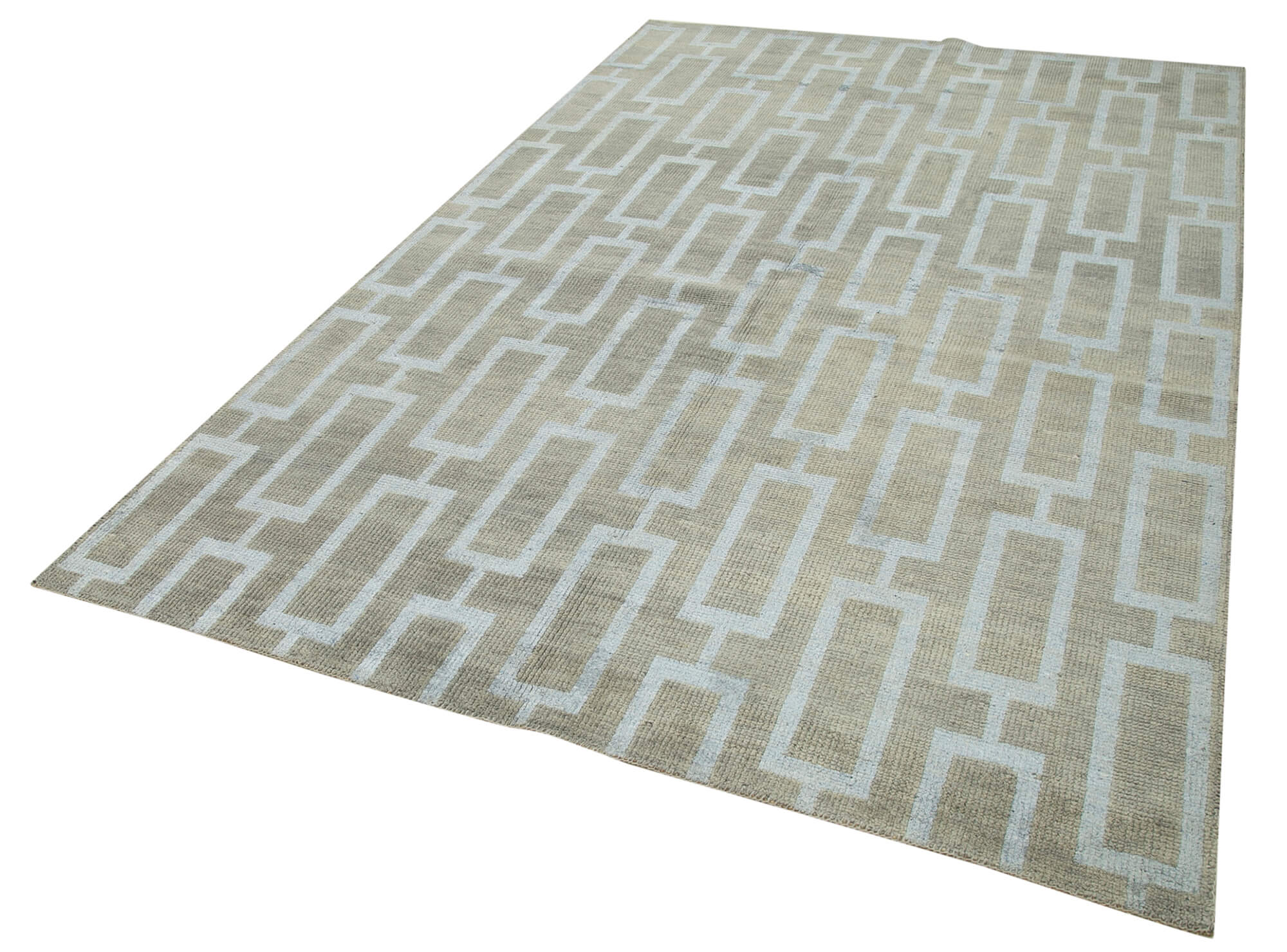 Handmade Wool Cotton Rug - Grey Geometric Area Rug | Vintage Turkish Carpet 6'x9'4"