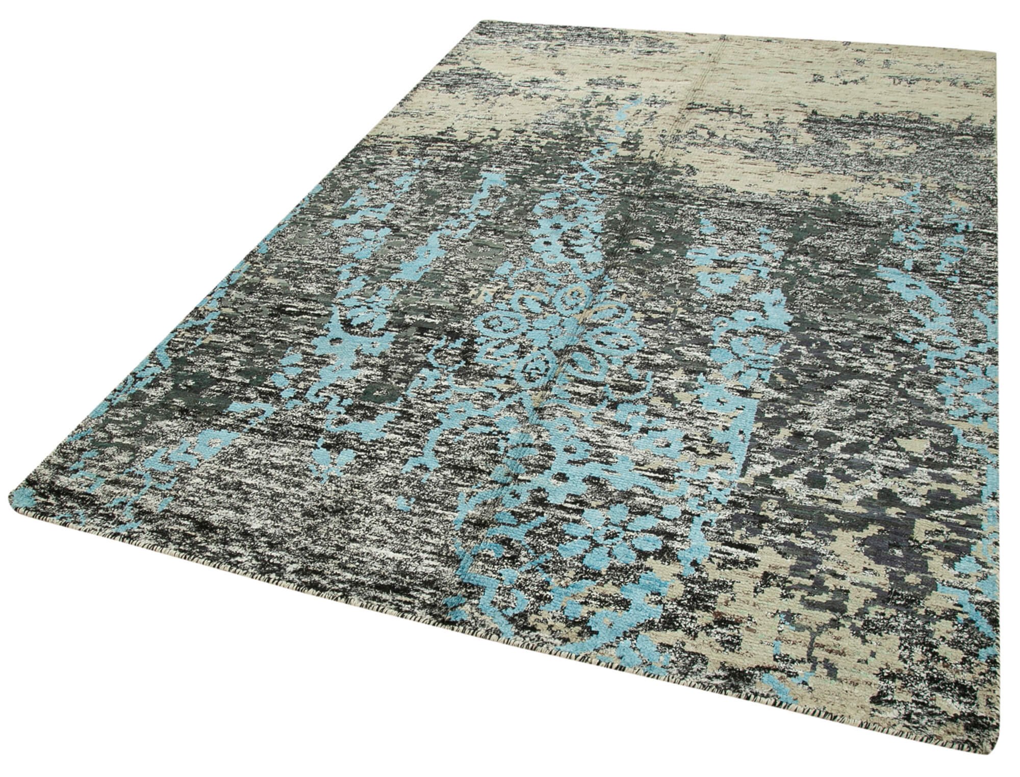Handmade Wool Cotton Rug – Grey Geometric Area Rug | Vintage Turkish Carpet