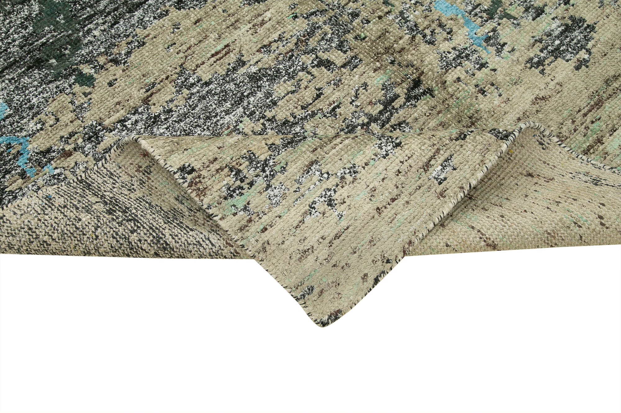 Handmade Wool Cotton Rug – Grey Geometric Area Rug | Vintage Turkish Carpet