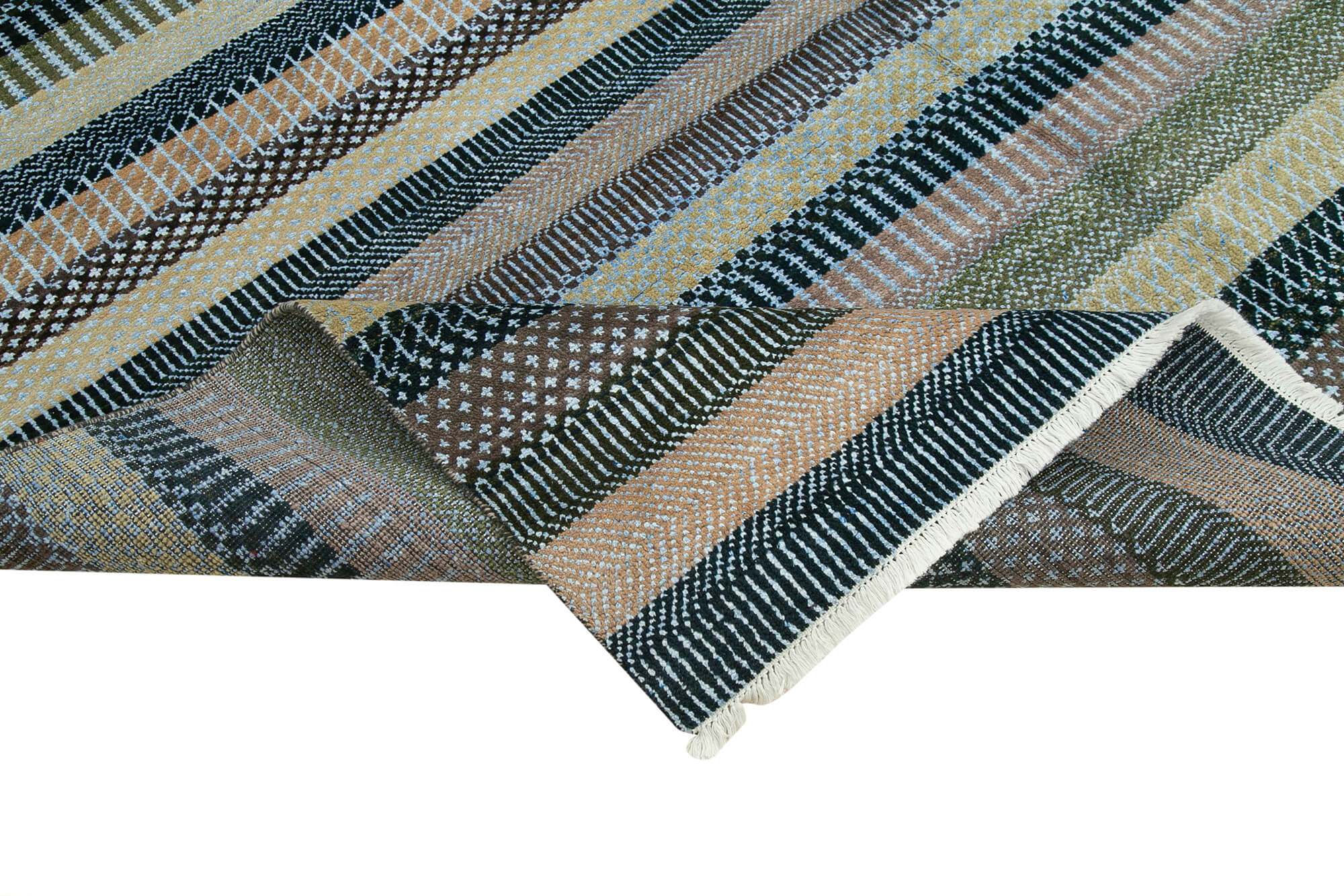 Handmade Wool Cotton Rug – White Geometric Pattern, Vintage Turkish Carpet 7'11'' x 9'10''