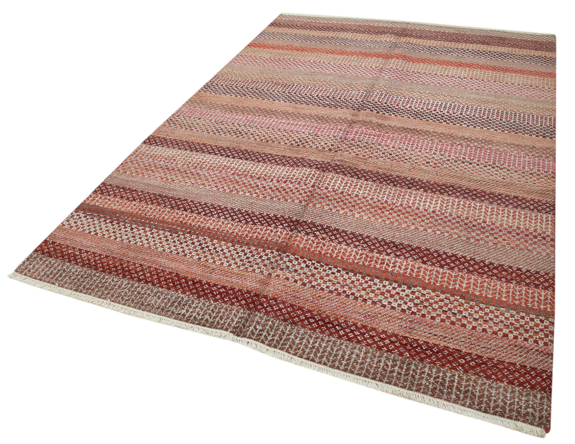 Handmade Wool Cotton Rug – Brown Geometric Area Rug | Vintage Turkish Carpet 6'x9'