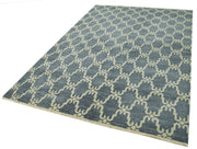 Handmade Wool Cotton Rug – Blue Geometric Pattern Carpet | 6x9 Wool Rug
