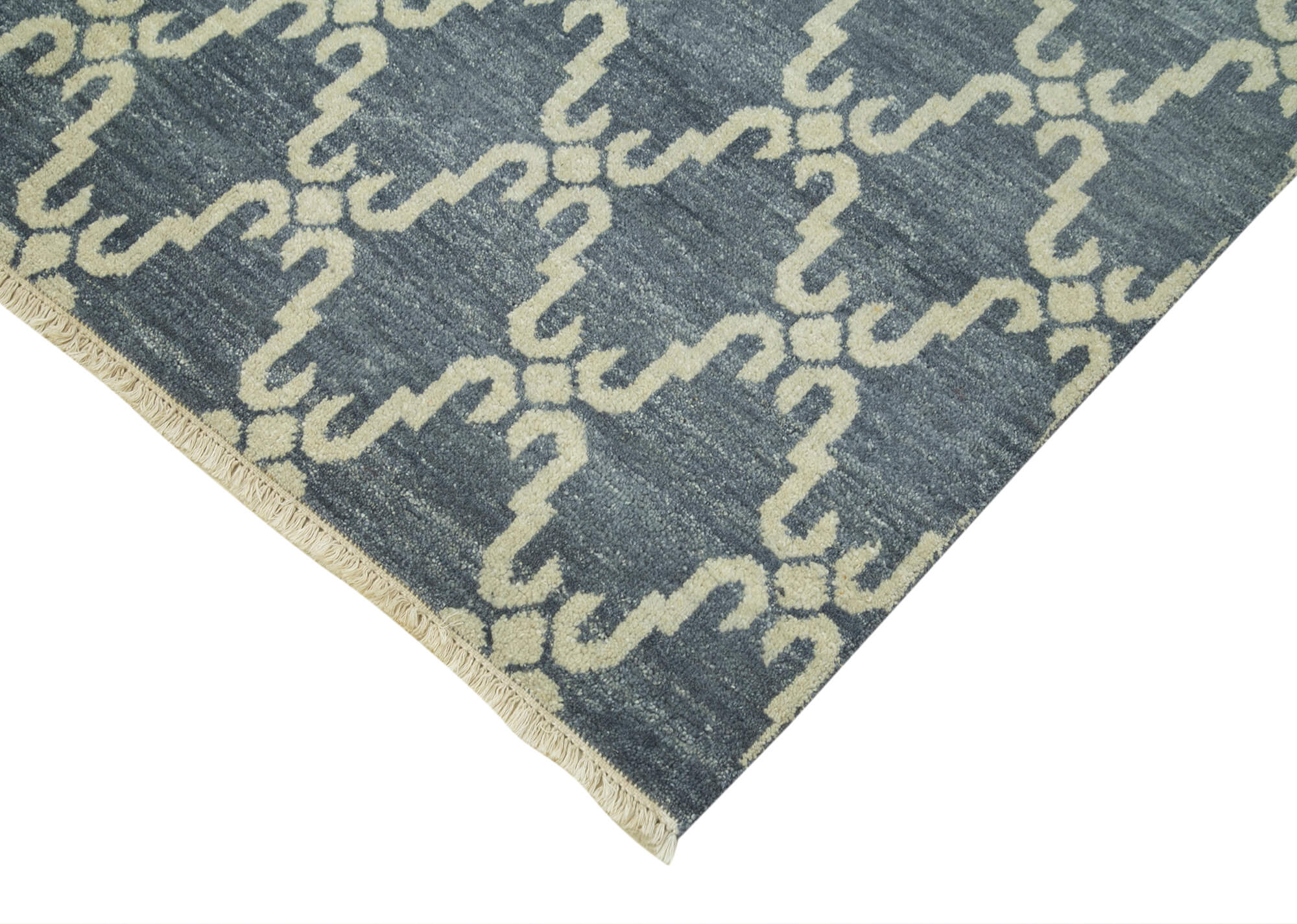 Handmade Wool Cotton Rug – Blue Geometric Pattern Carpet | 6x9 Wool Rug