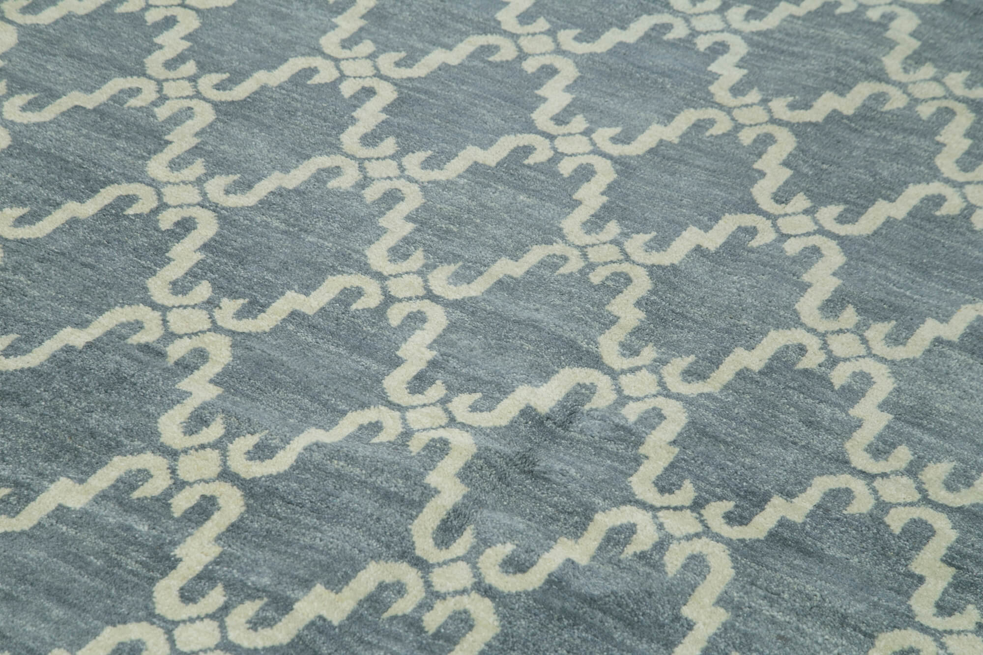 Handmade Wool Cotton Rug – Blue Geometric Pattern Carpet | 6x9 Wool Rug