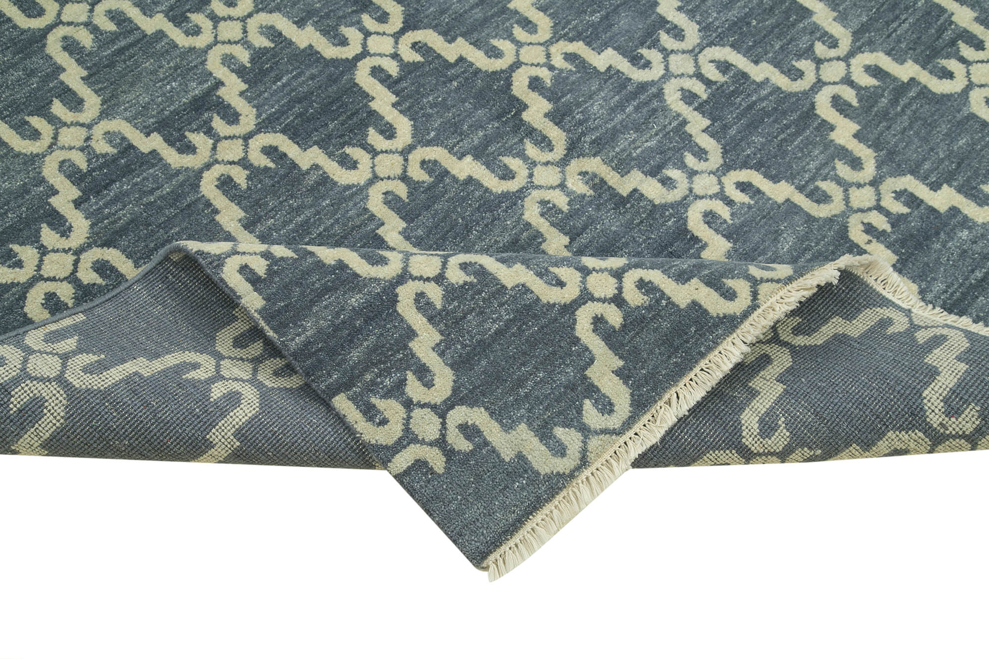 Handmade Wool Cotton Rug – Blue Geometric Pattern Carpet | 6x9 Wool Rug