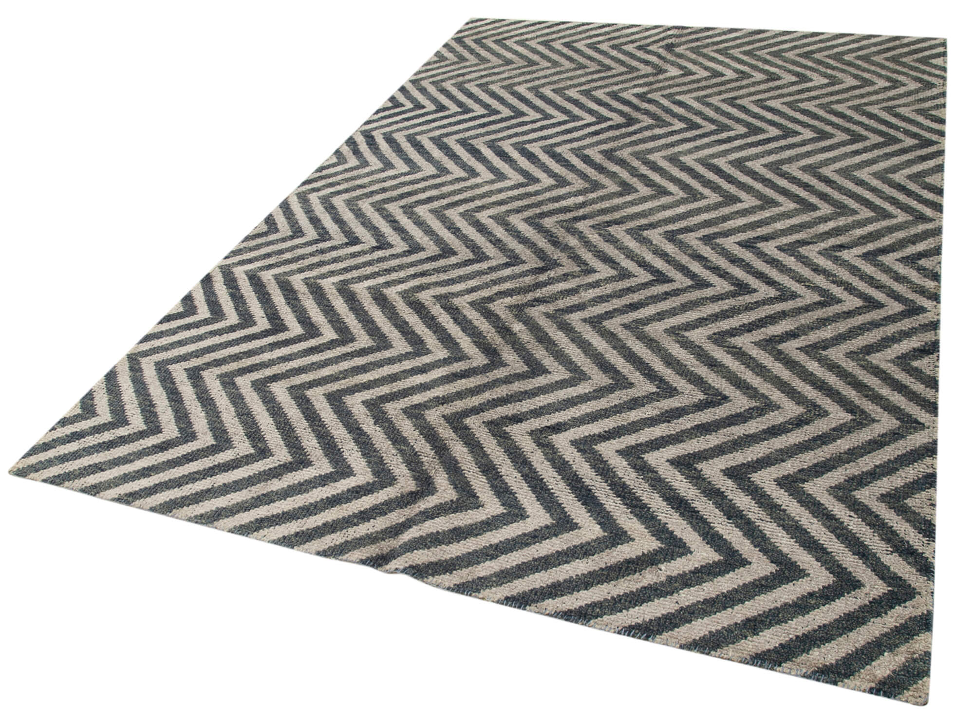 Handmade Wool Rug - Grey Geometric Area Rug Cotton Blend Carpet 6'x8'10''