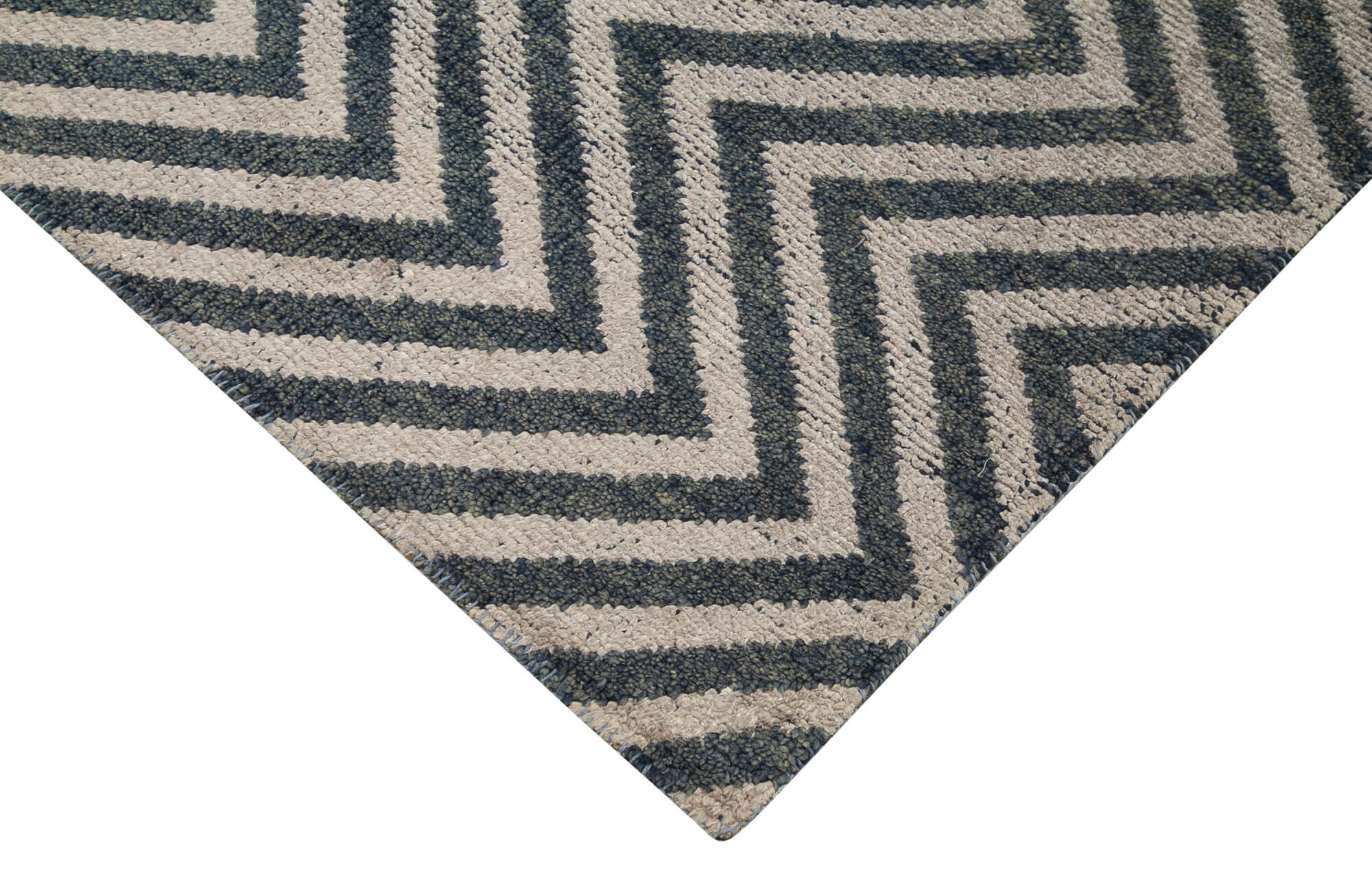 Handmade Wool Rug - Grey Geometric Area Rug Cotton Blend Carpet 6'x8'10''