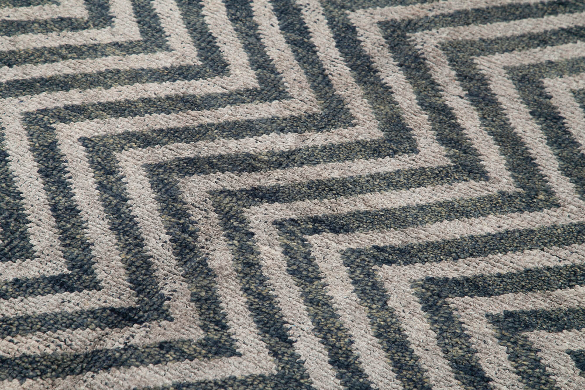 Handmade Wool Rug - Grey Geometric Area Rug Cotton Blend Carpet 6'x8'10''