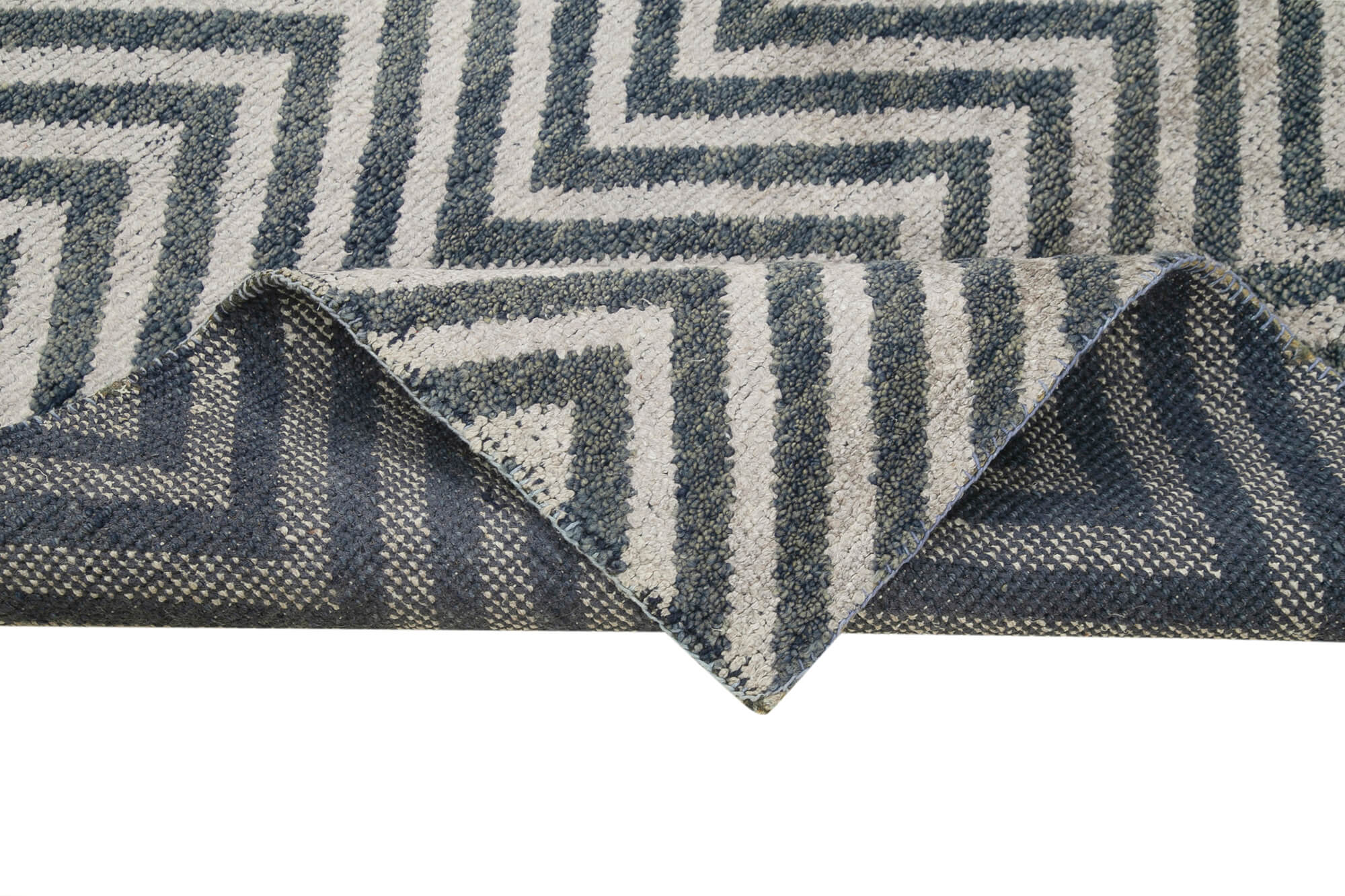 Handmade Wool Rug - Grey Geometric Area Rug Cotton Blend Carpet 6'x8'10''
