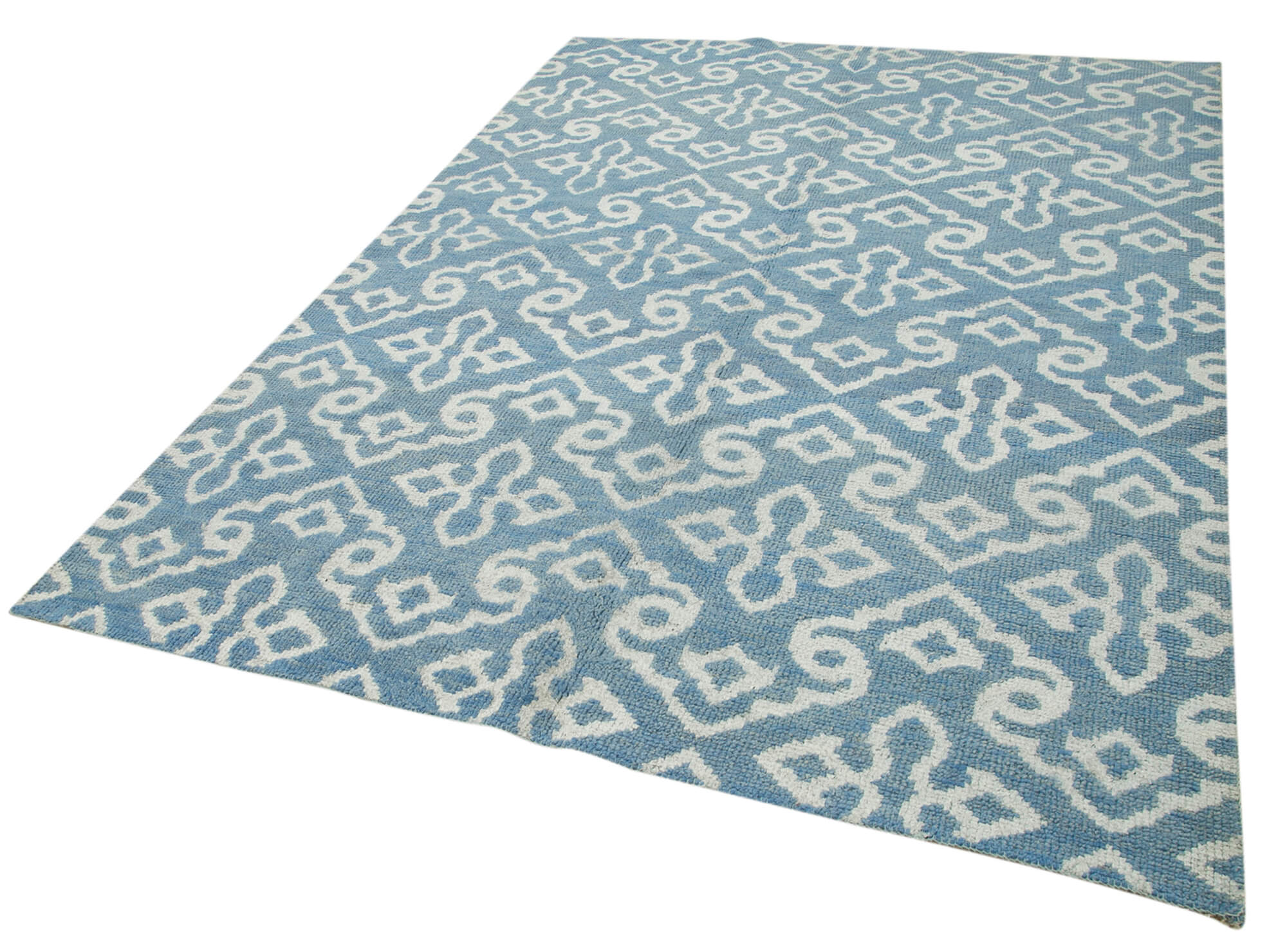 Handmade Wool Rug – Blue Geometric Rug | Durable Wool Cotton Blend Carpet