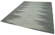 Handmade Area Rug – Grey Striped Turkish Kilim Cotton Wool Carpet 9'10''x12'8''