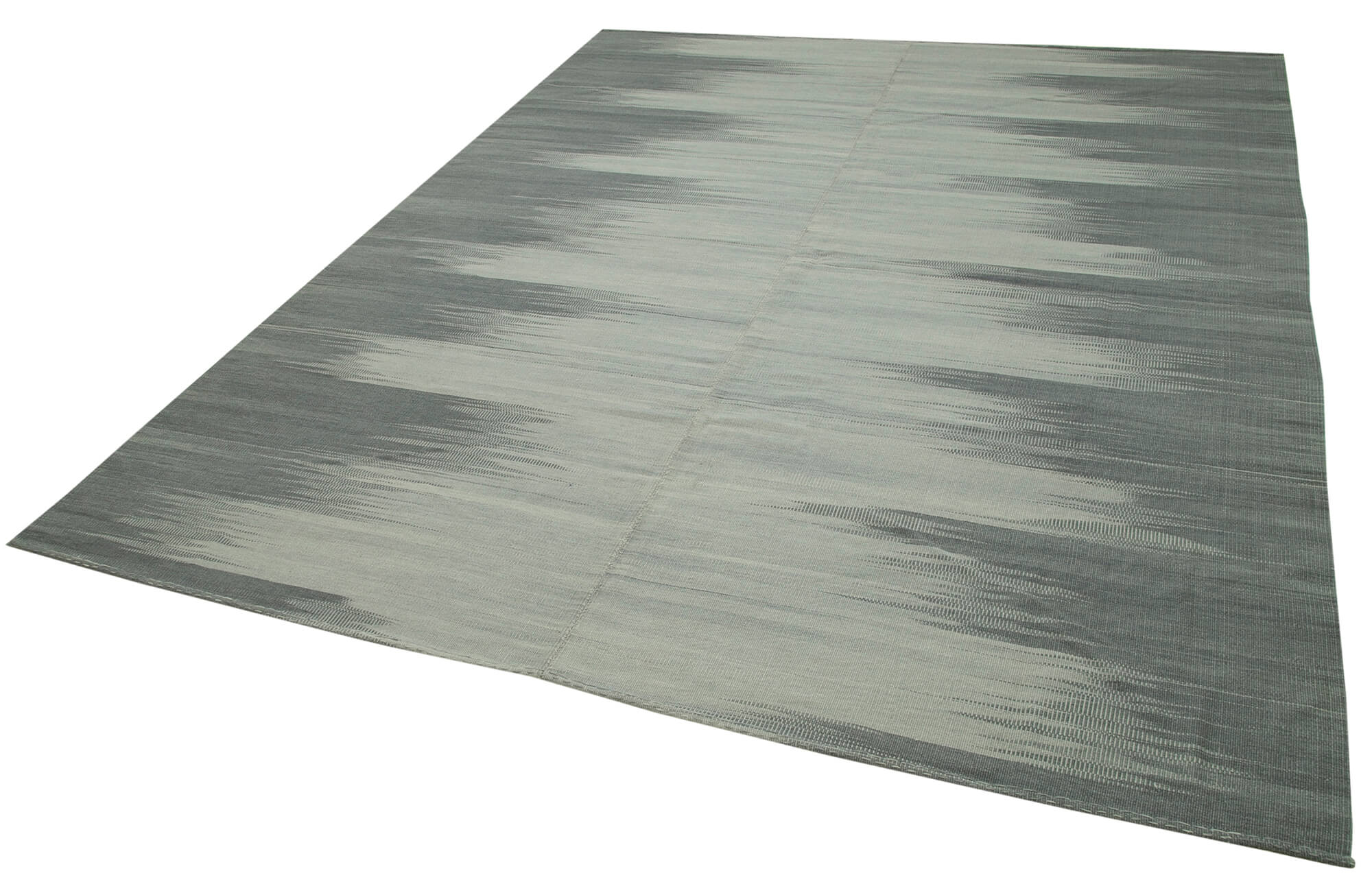 Handmade Area Rug – Grey Striped Turkish Kilim Cotton Wool Carpet 9'10''x12'8''