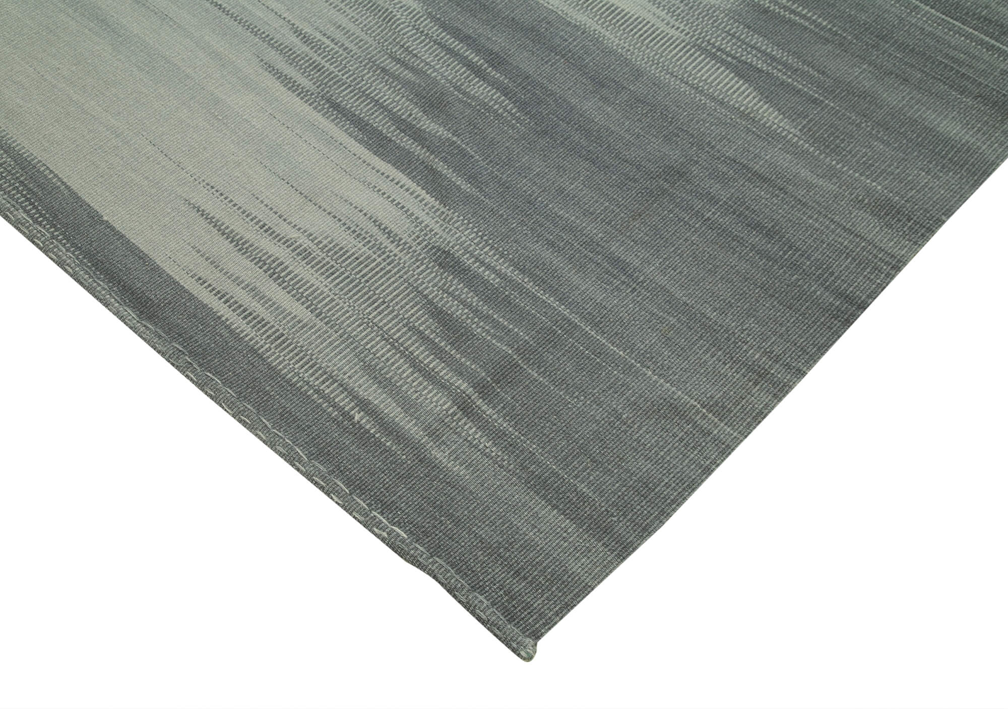 Handmade Area Rug – Grey Striped Turkish Kilim Cotton Wool Carpet 9'10''x12'8''