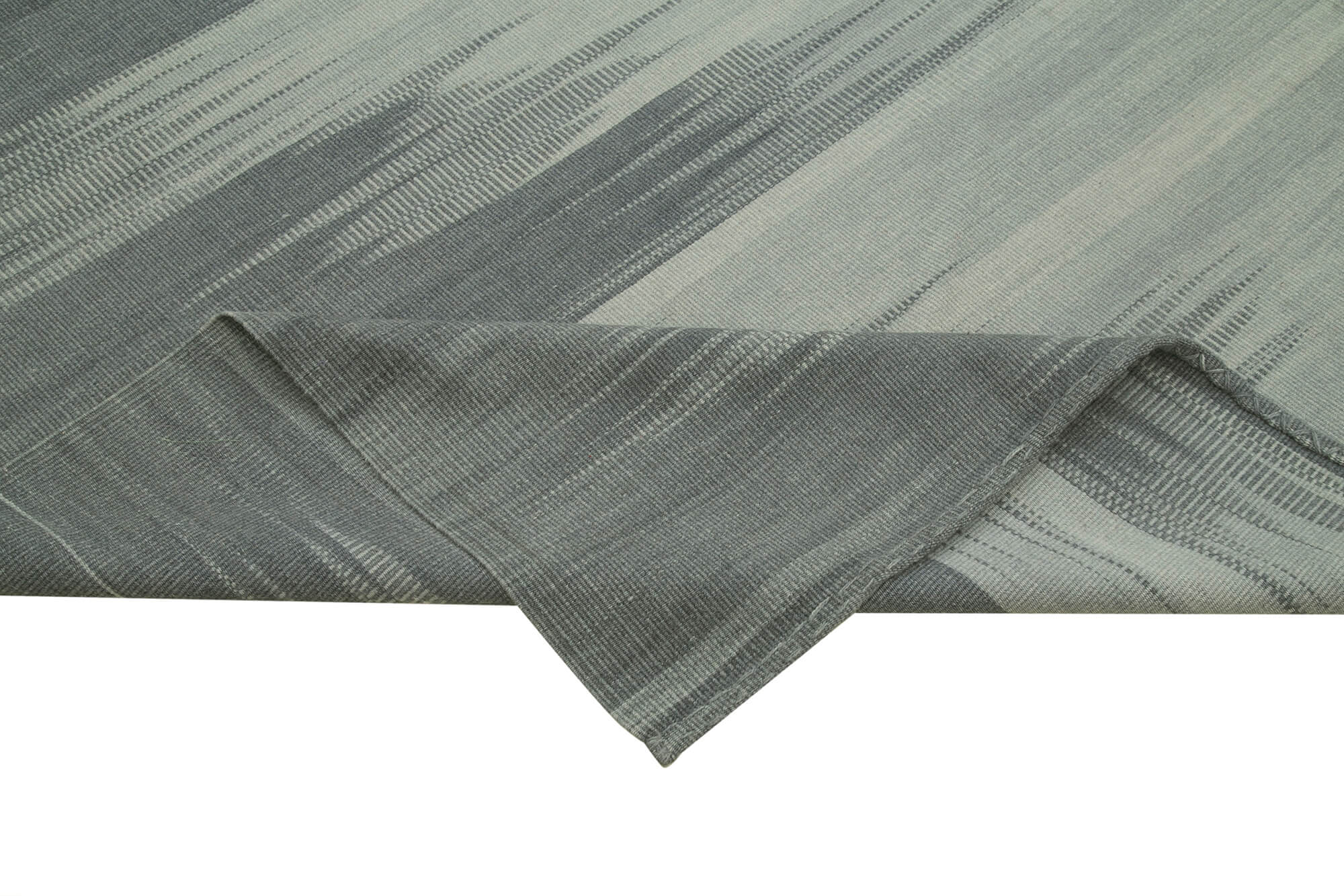 Handmade Area Rug – Grey Striped Turkish Kilim Cotton Wool Carpet 9'10''x12'8''