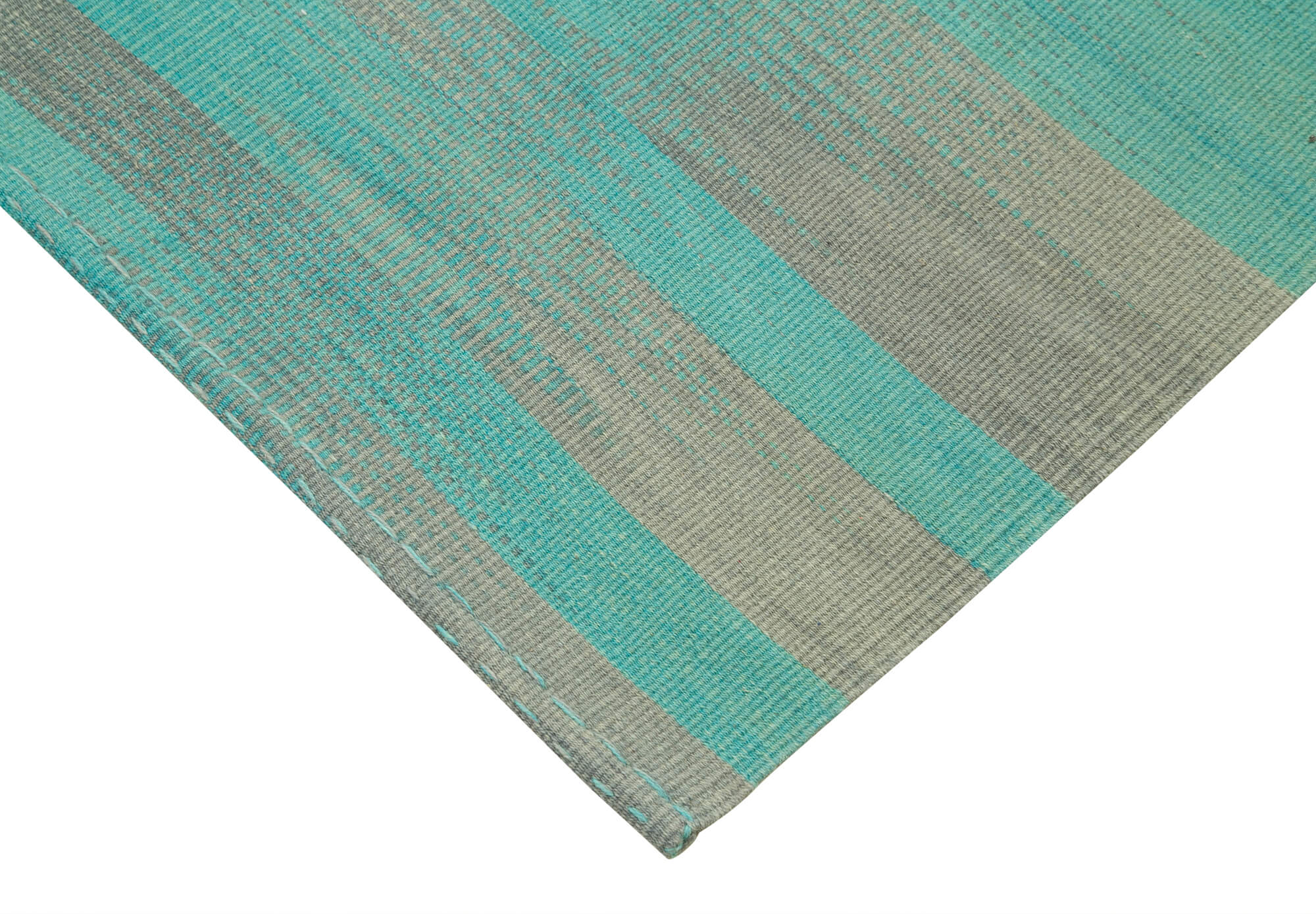 Handmade Area Rug - Turquoise Striped Cotton Wool Carpet | Vintage Kilim