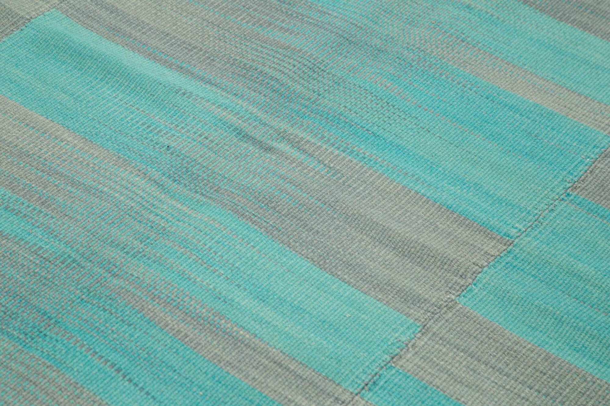 Handmade Area Rug - Turquoise Striped Cotton Wool Carpet | Vintage Kilim