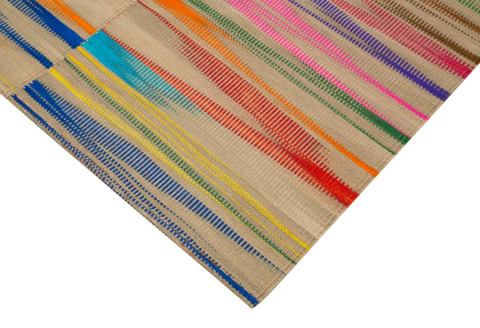 Handmade Cotton Wool Rug - Turkish Kilim Carpet | Striped Soft Wool Area Rug 6'10" x 9'3"