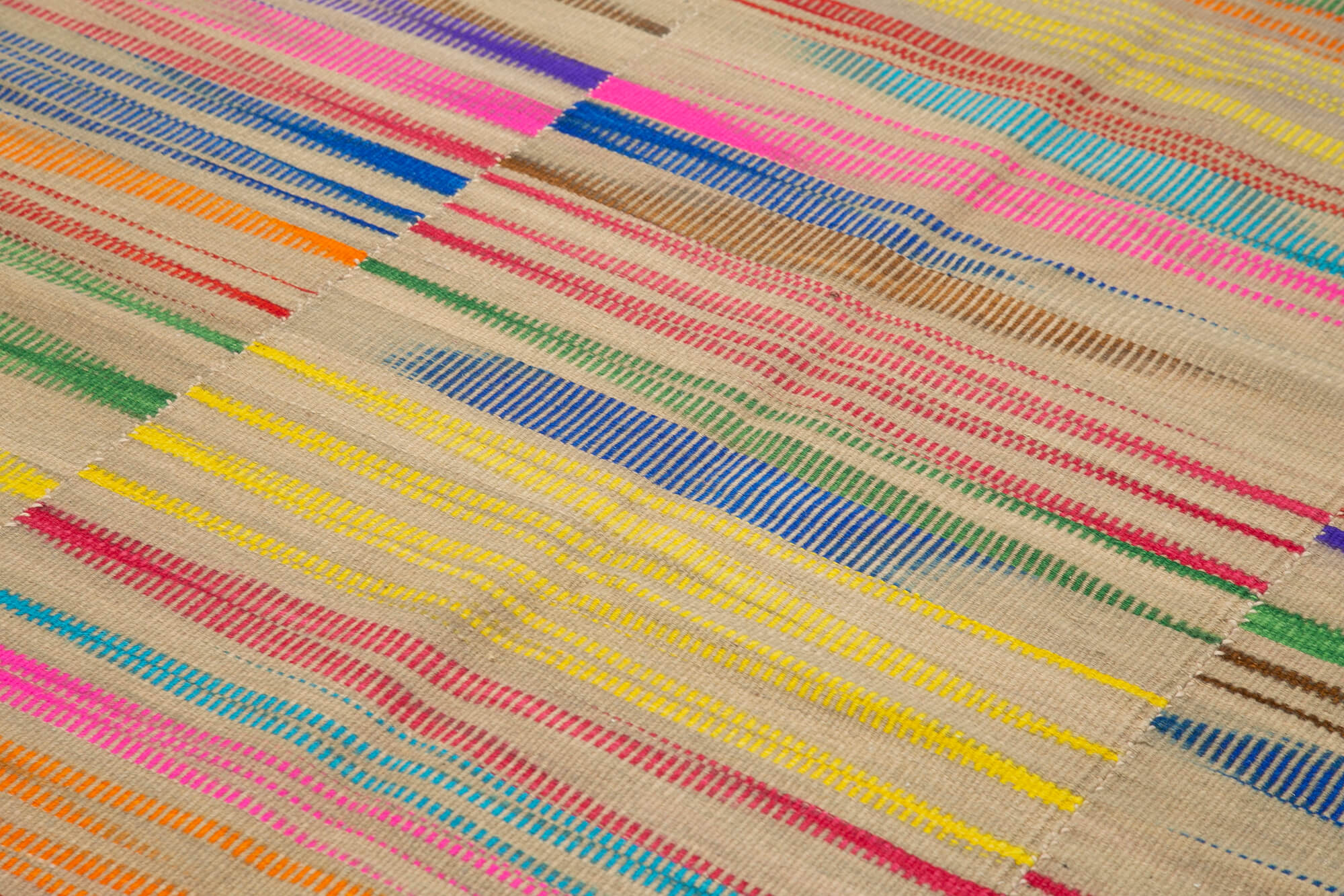 Handmade Cotton Wool Rug - Turkish Kilim Carpet | Striped Soft Wool Area Rug 6'10" x 9'3"