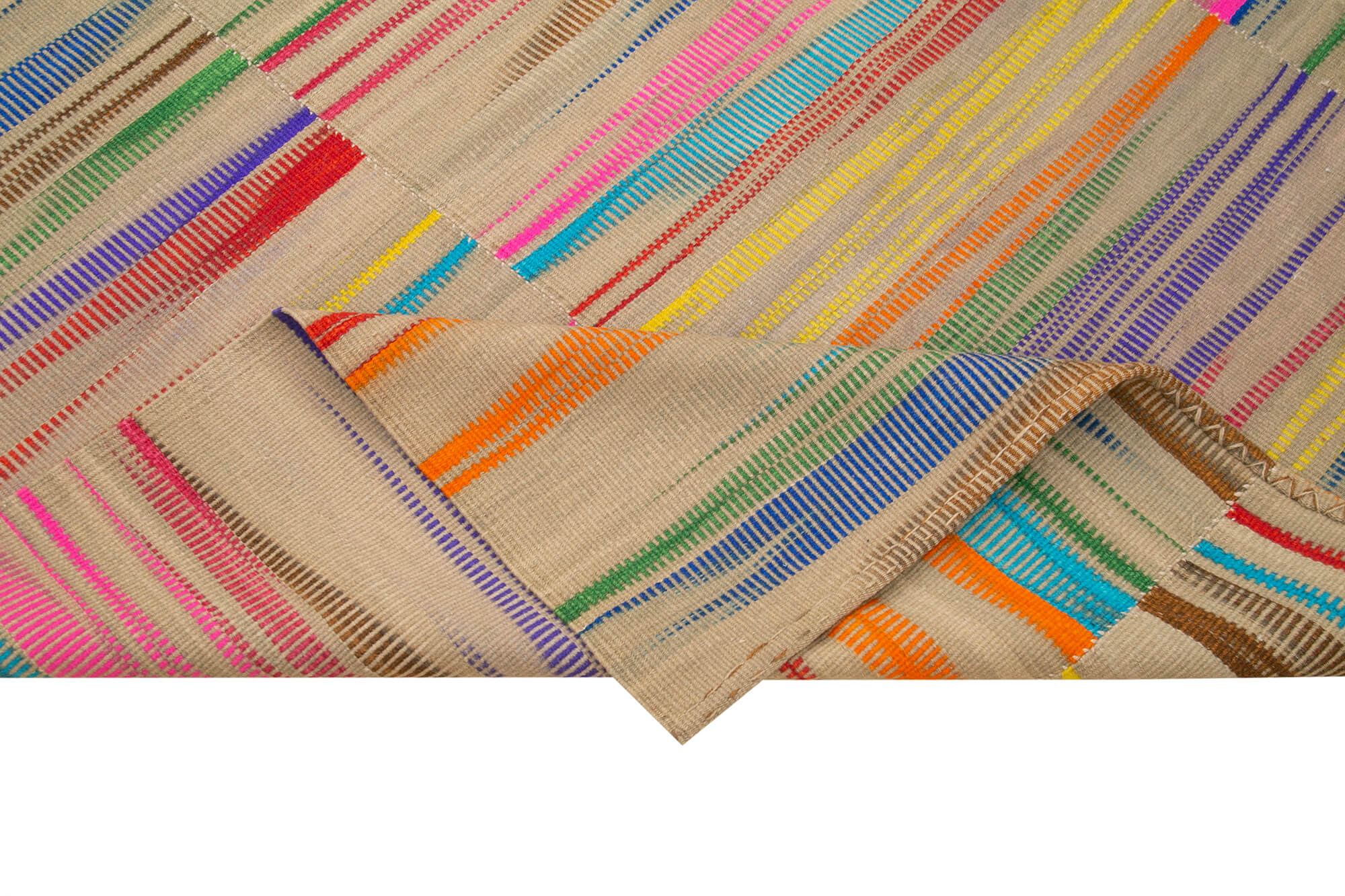 Handmade Cotton Wool Rug - Turkish Kilim Carpet | Striped Soft Wool Area Rug 6'10" x 9'3"