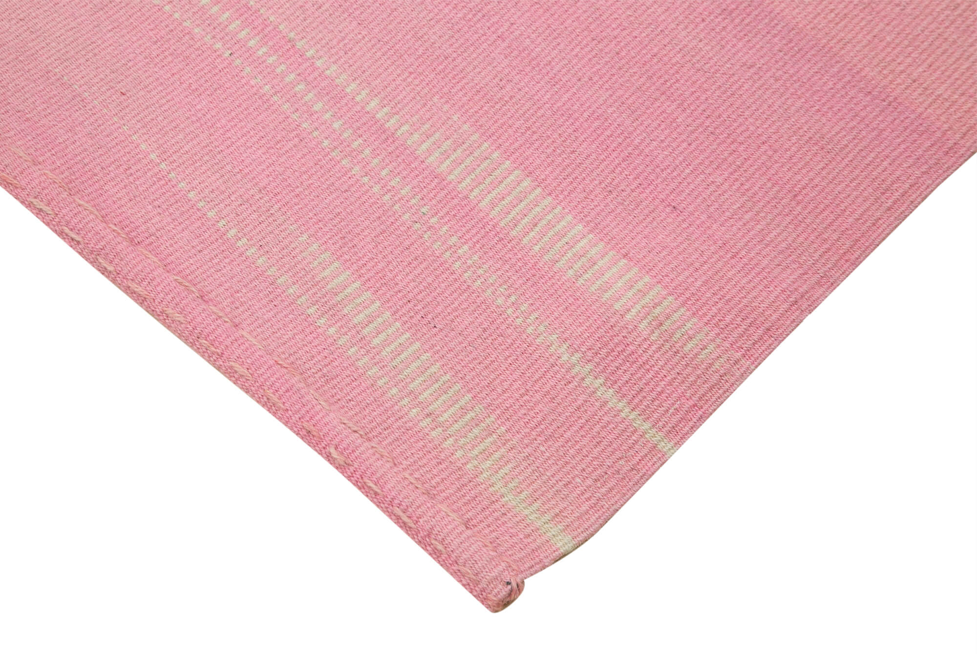 Handmade Cotton Wool Rug - Pink Striped Turkish Kilim Carpet 5'10''x9'4''