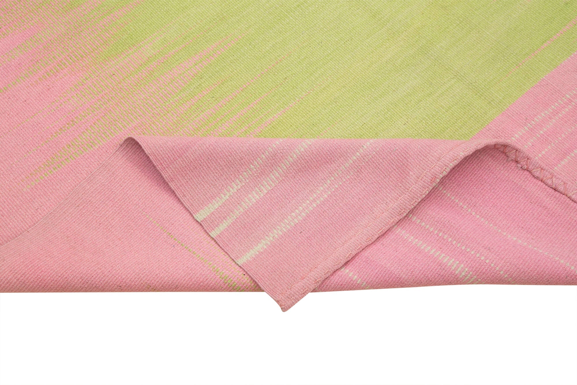 Handmade Cotton Wool Rug - Pink Striped Turkish Kilim Carpet 5'10''x9'4''