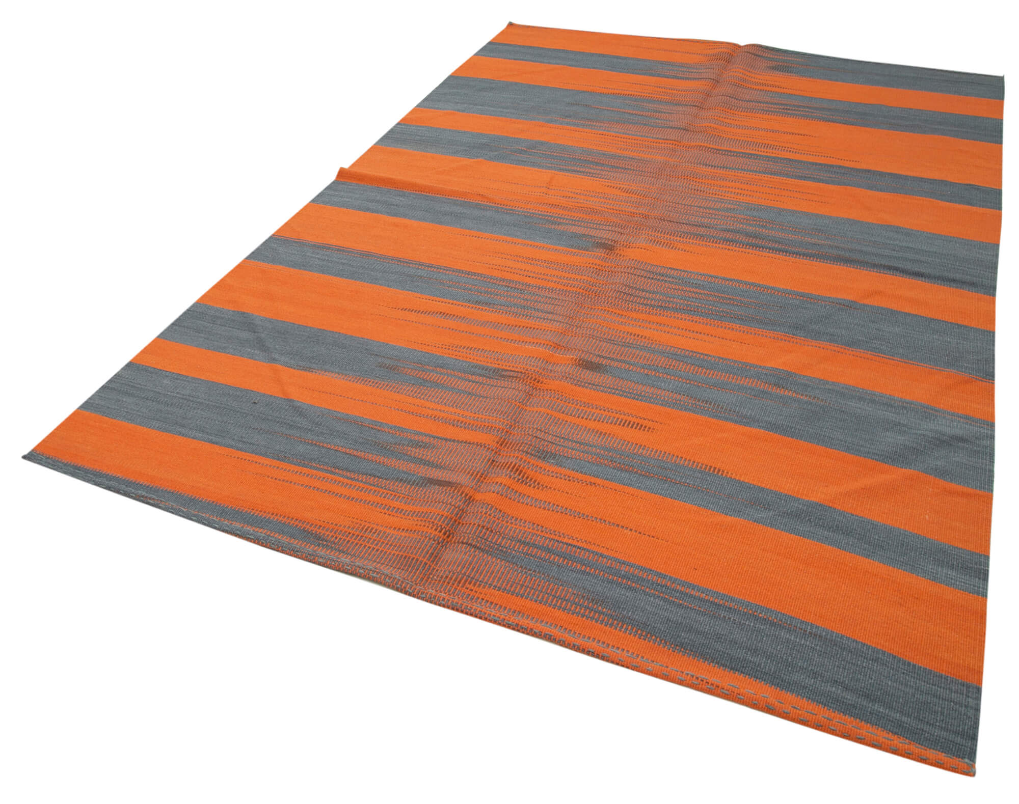 Handmade Area Rug – Orange Striped Cotton Wool Vintage Kilim Carpet 5'10''x8'5''