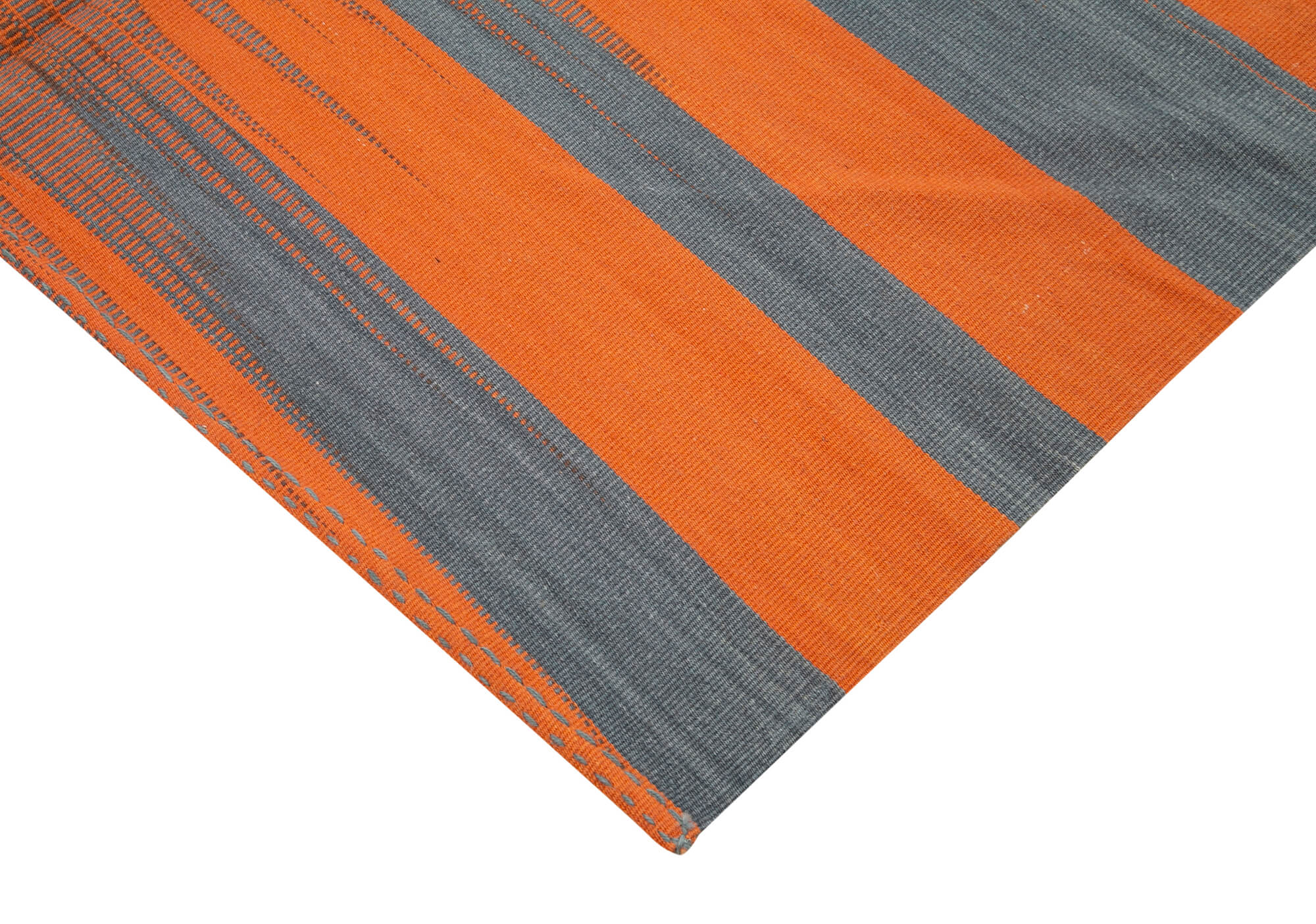 Handmade Area Rug – Orange Striped Cotton Wool Vintage Kilim Carpet 5'10''x8'5''