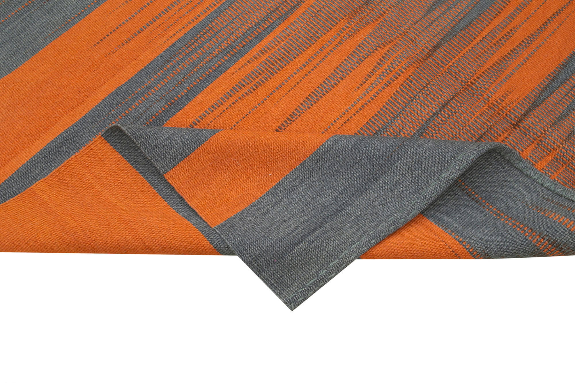 Handmade Area Rug – Orange Striped Cotton Wool Vintage Kilim Carpet 5'10''x8'5''