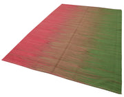 Handmade Cotton Wool Rug - Hand Woven Pink Striped Kilim Carpet for Living Room 5'10''x8'8''