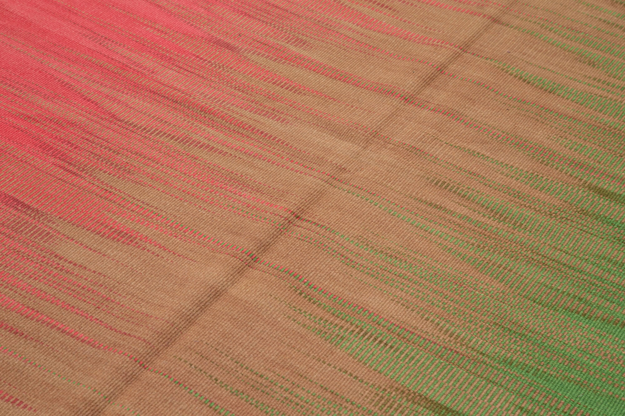 Handmade Cotton Wool Rug - Hand Woven Pink Striped Kilim Carpet for Living Room 5'10''x8'8''