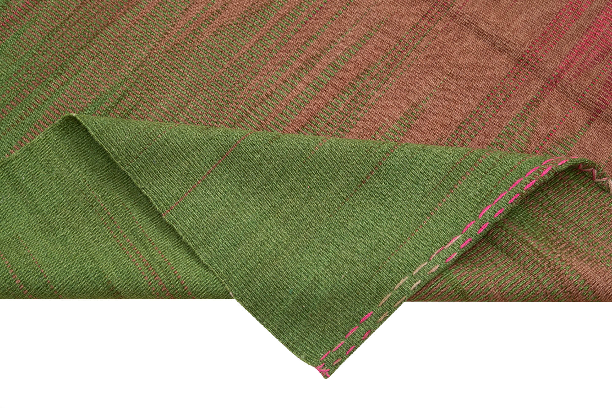 Handmade Cotton Wool Rug - Hand Woven Pink Striped Kilim Carpet for Living Room 5'10''x8'8''