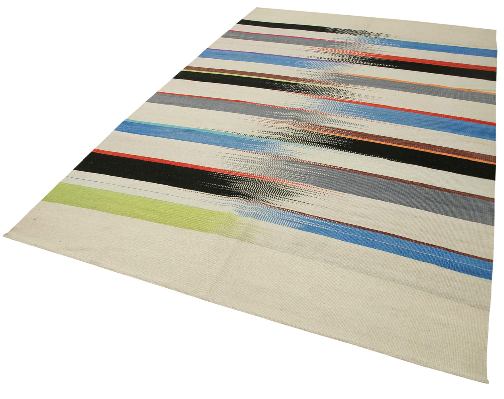 Handmade Cotton Wool Rug – White Striped Vintage Area Rug 6'x9'2'' | Turkish Kilim Carpet