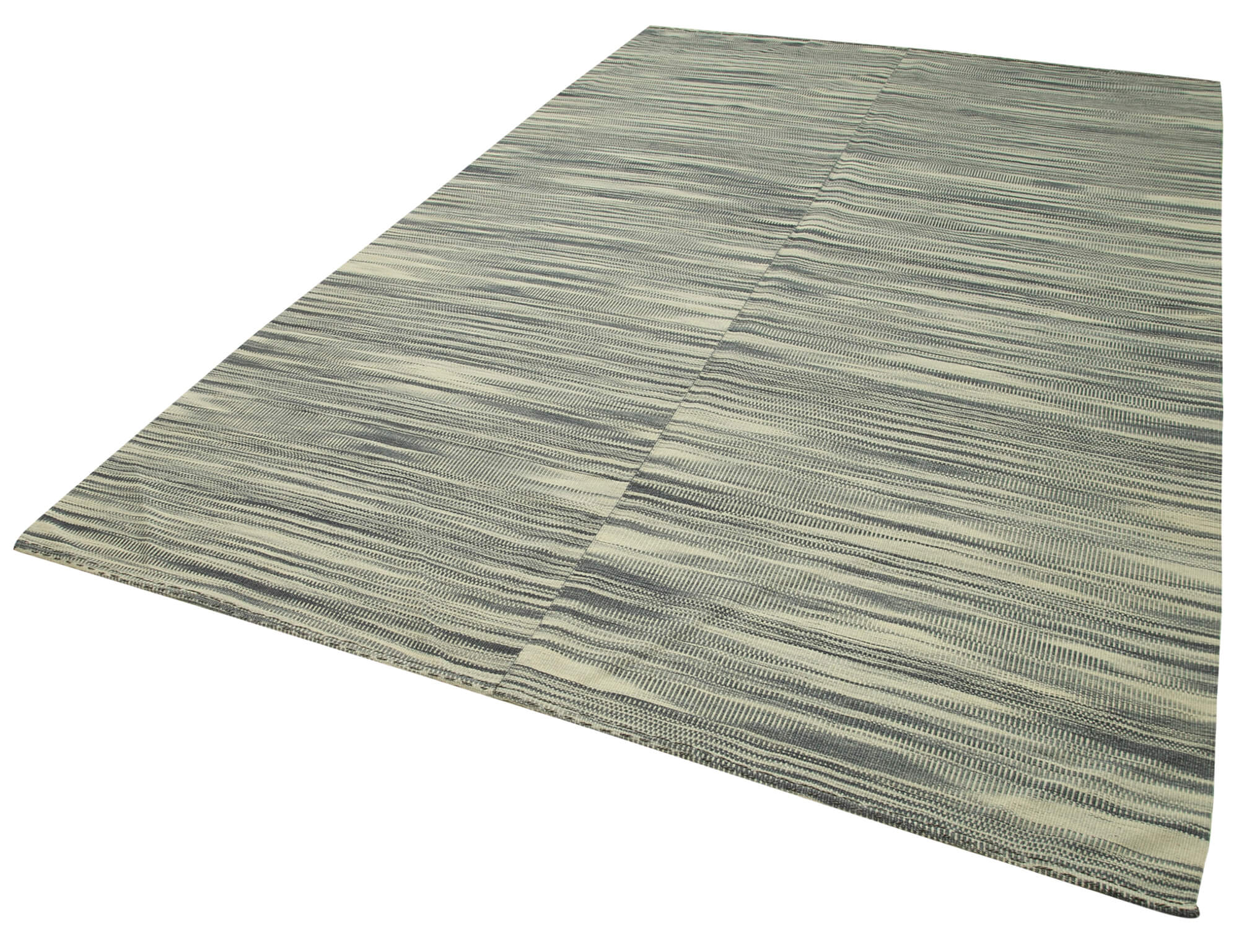 Handmade Area Rug - Beige Striped Kilim Cotton Wool Rug 6'8'' x 10'5''