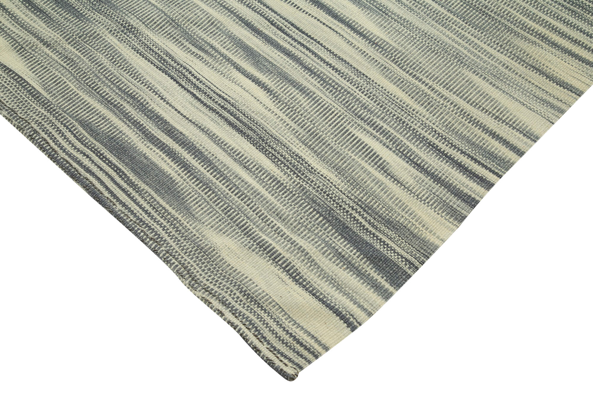 Handmade Area Rug - Beige Striped Kilim Cotton Wool Rug 6'8'' x 10'5''