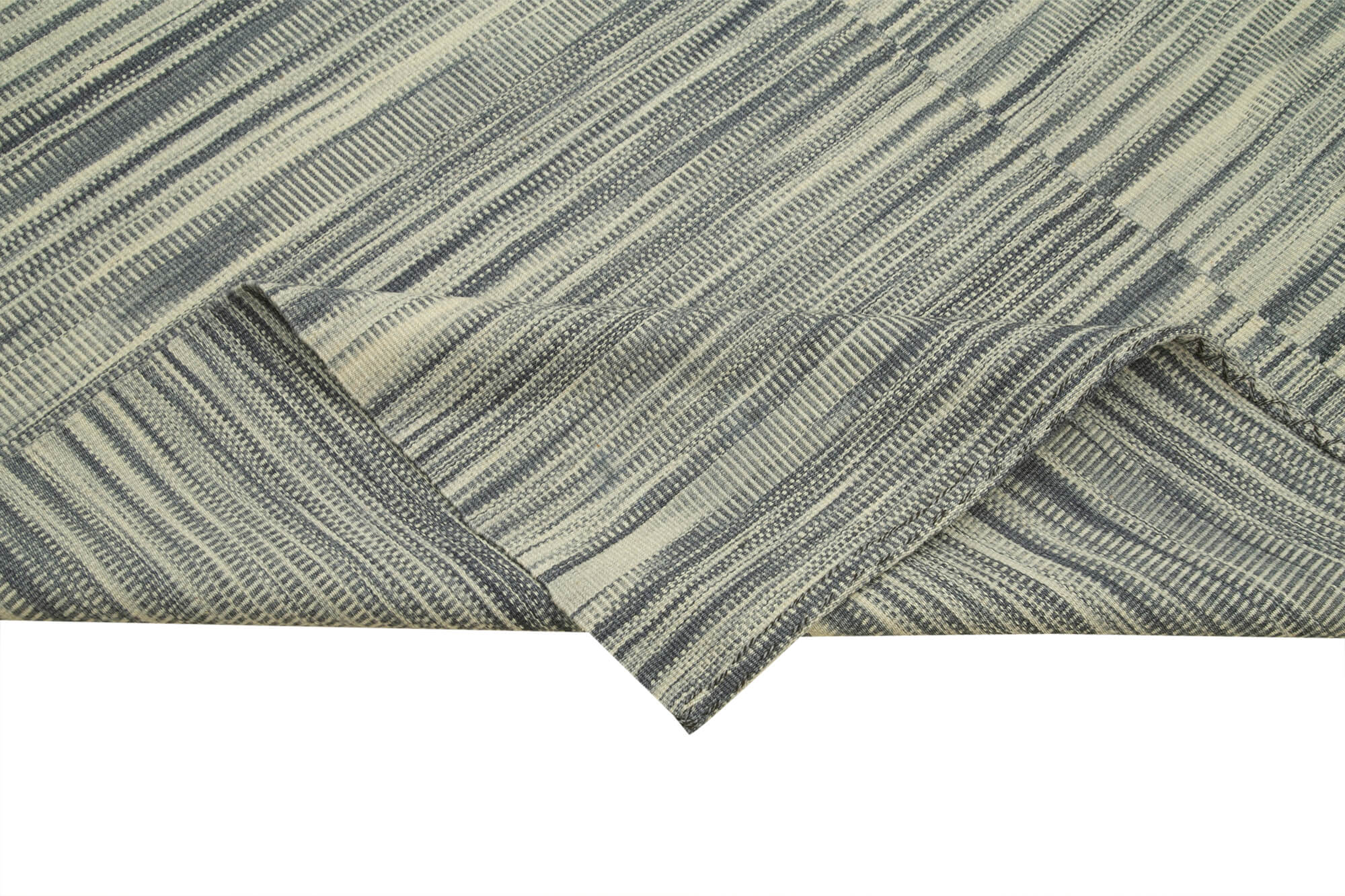 Handmade Area Rug - Beige Striped Kilim Cotton Wool Rug 6'8'' x 10'5''
