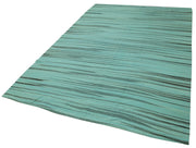 Handmade Area Rug - Turquoise Striped Wool Cotton Vintage Kilim Carpet 6'x9'