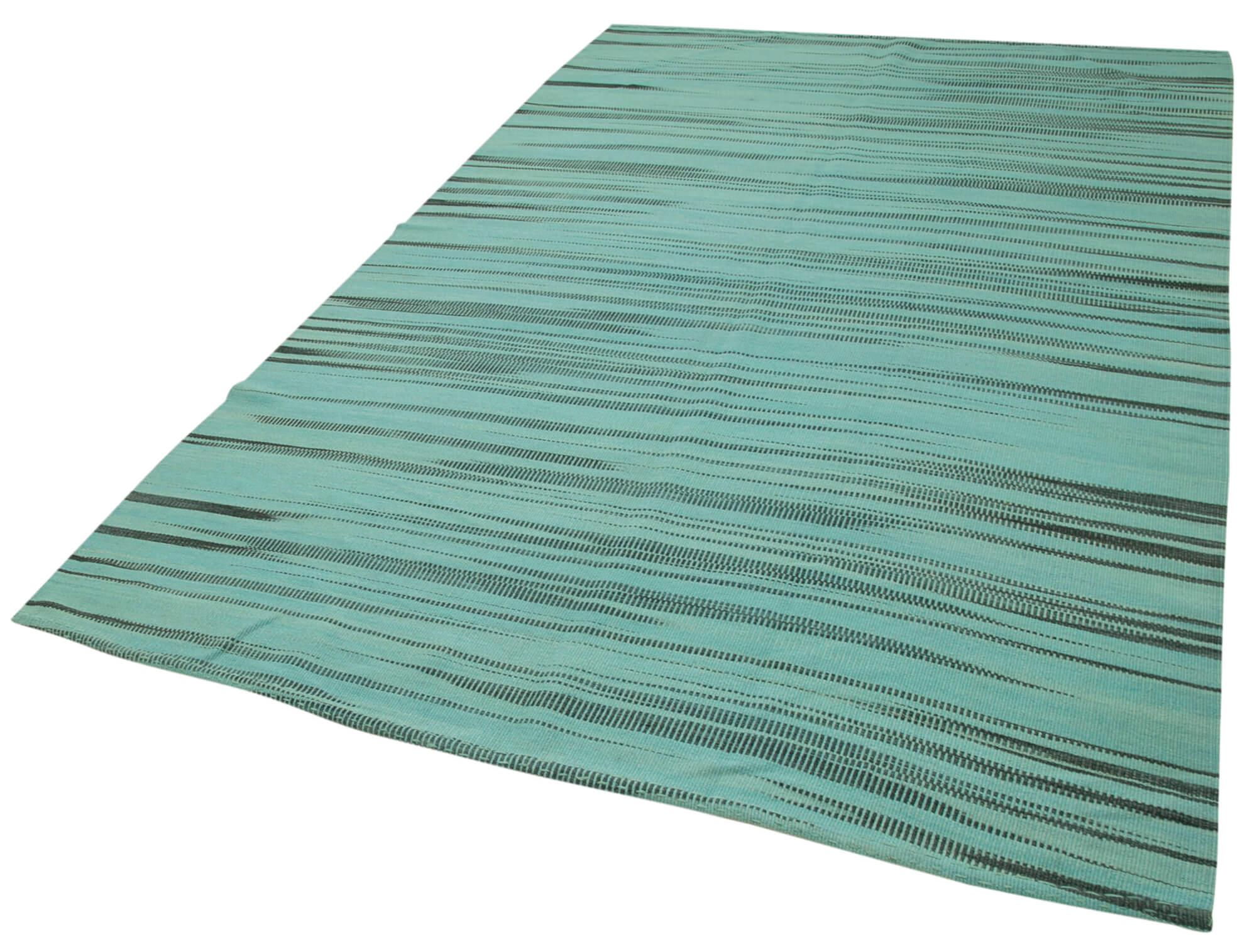 Handmade Area Rug - Turquoise Striped Wool Cotton Vintage Kilim Carpet 6'x9'