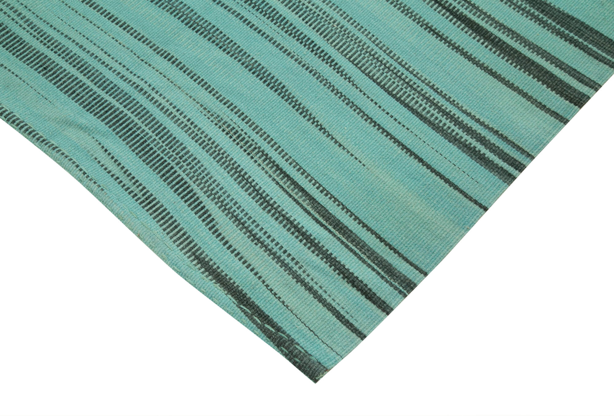 Handmade Area Rug - Turquoise Striped Wool Cotton Vintage Kilim Carpet 6'x9'