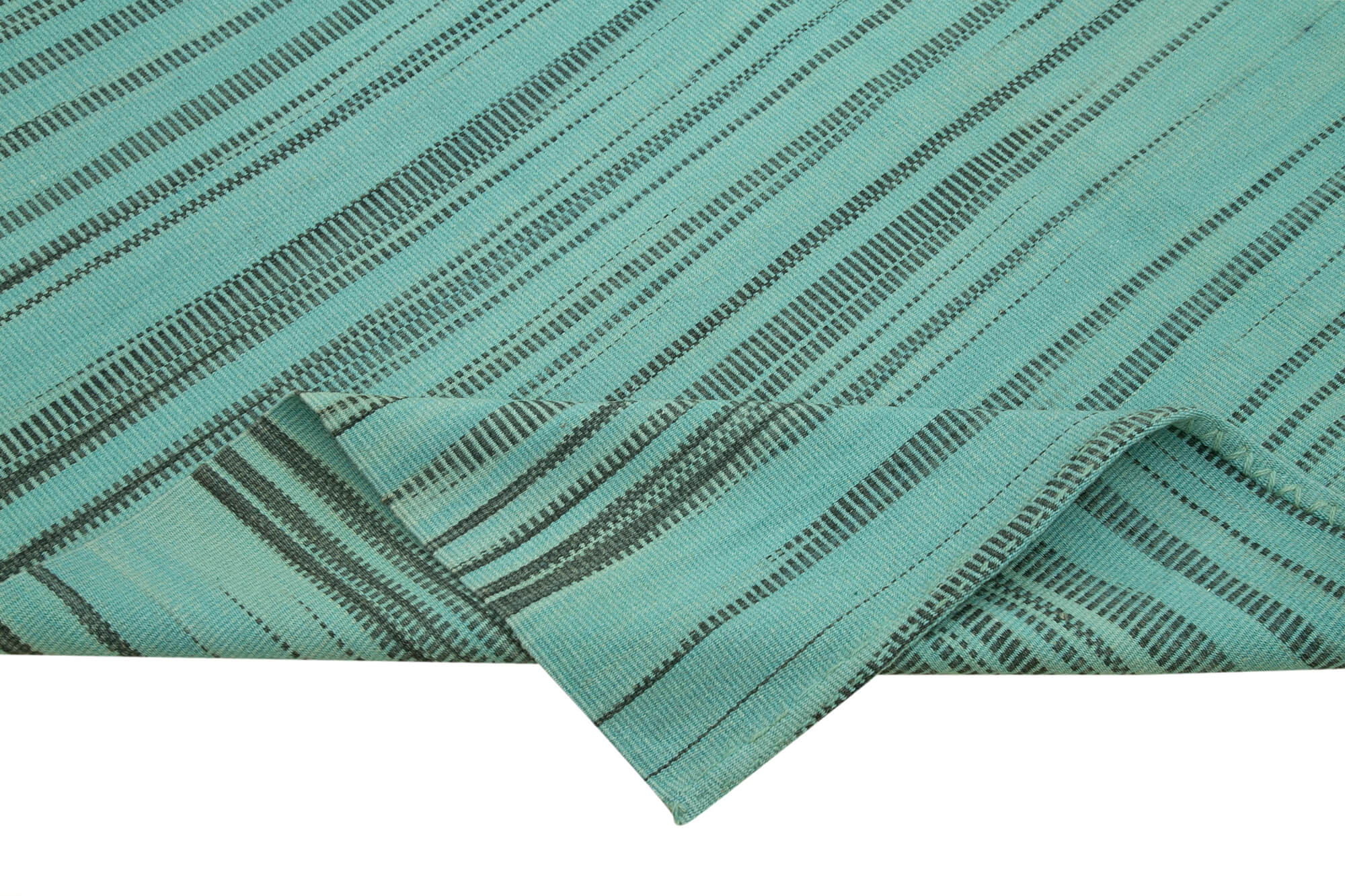 Handmade Area Rug - Turquoise Striped Wool Cotton Vintage Kilim Carpet 6'x9'