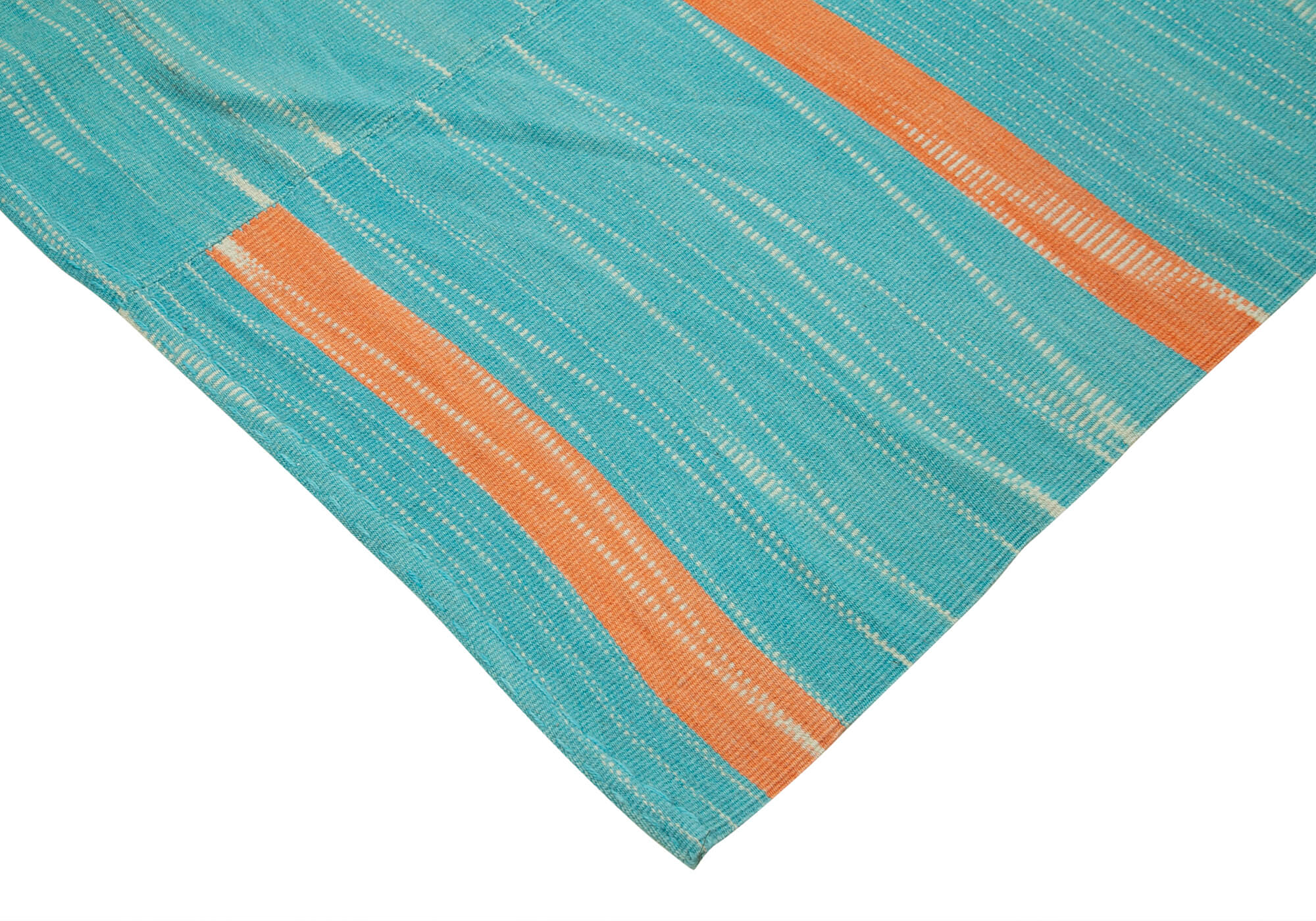 Handmade Area Rug – Turquoise Striped Vintage Kilim Cotton Wool Carpet 6'9''x9'4''
