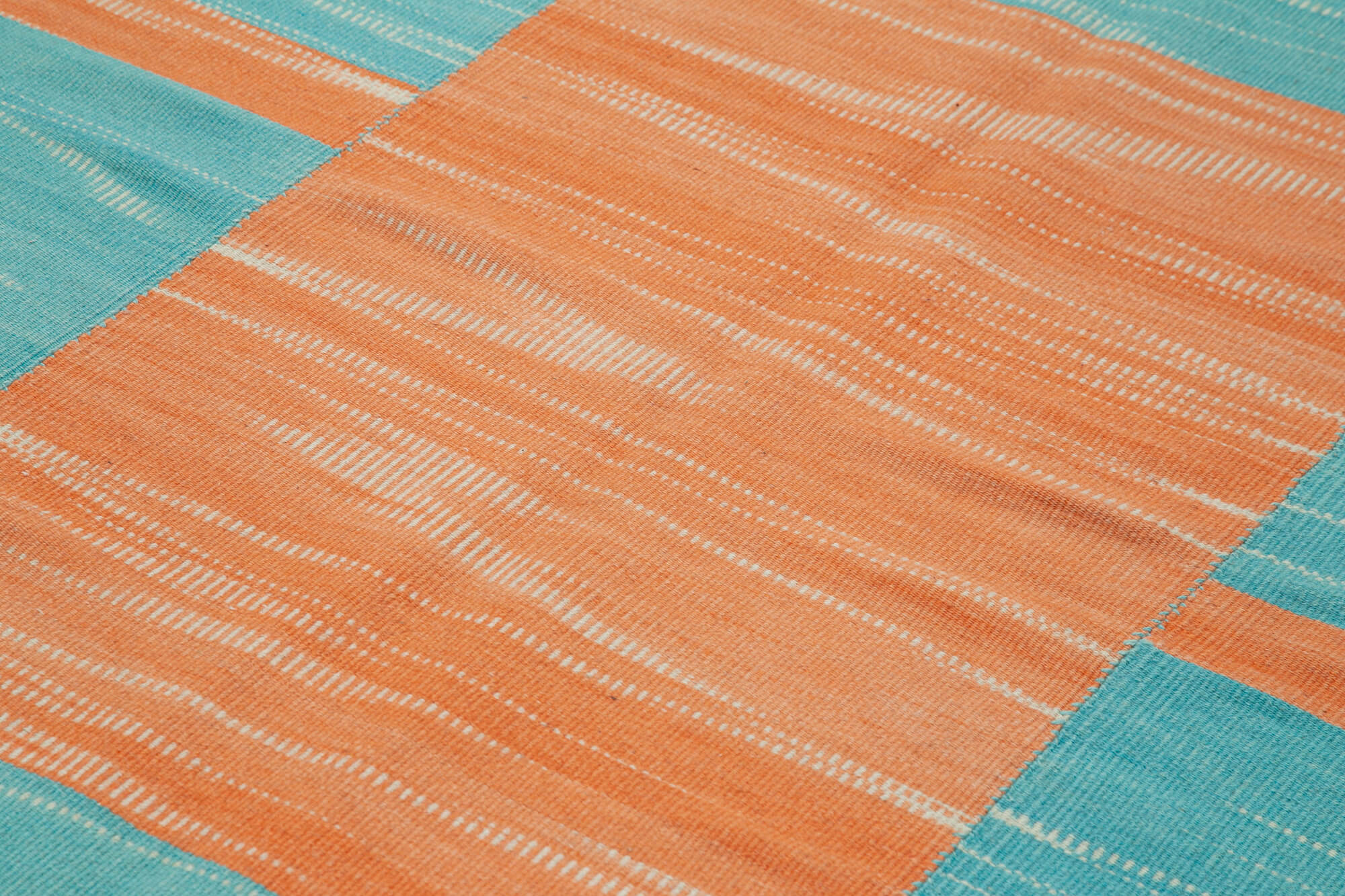 Handmade Area Rug – Turquoise Striped Vintage Kilim Cotton Wool Carpet 6'9''x9'4''