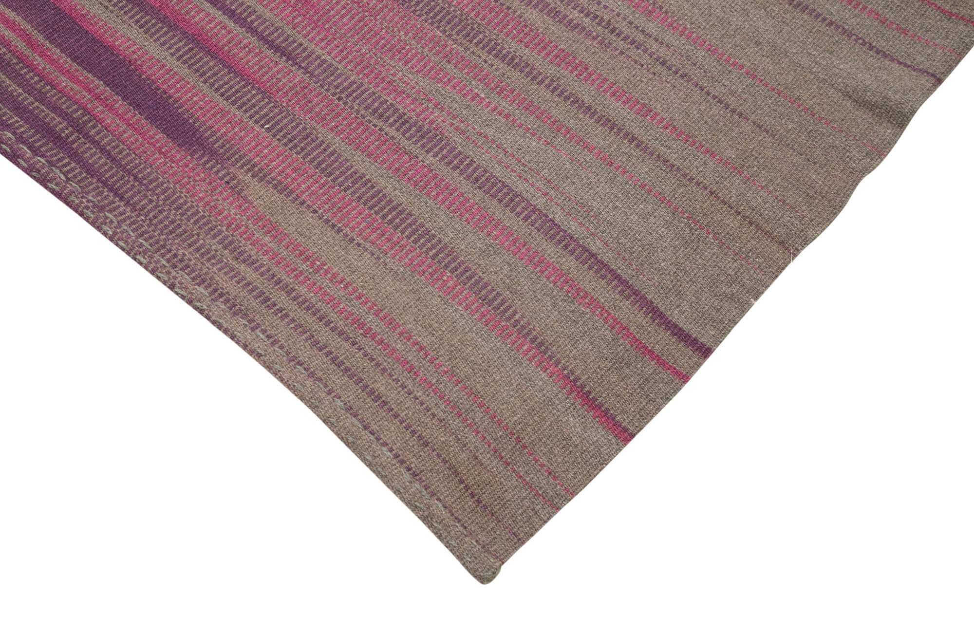 Handmade Cotton Wool Rug – Brown Striped Turkish Kilim Carpet 5'10"x8'4"