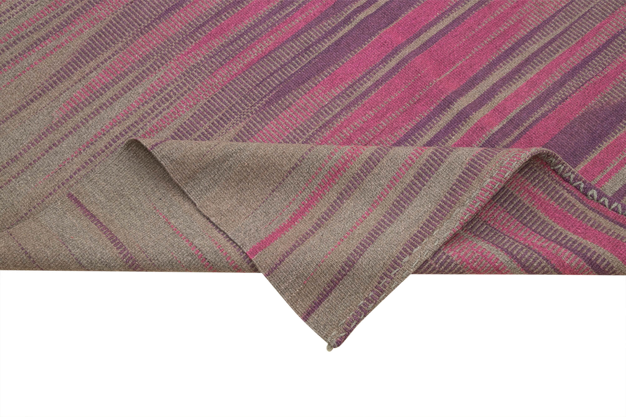 Handmade Cotton Wool Rug – Brown Striped Turkish Kilim Carpet 5'10"x8'4"