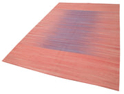 Handmade Cotton Wool Rug - Pink Striped Vintage Turkish Carpet 6'x9'3'' Area Rug